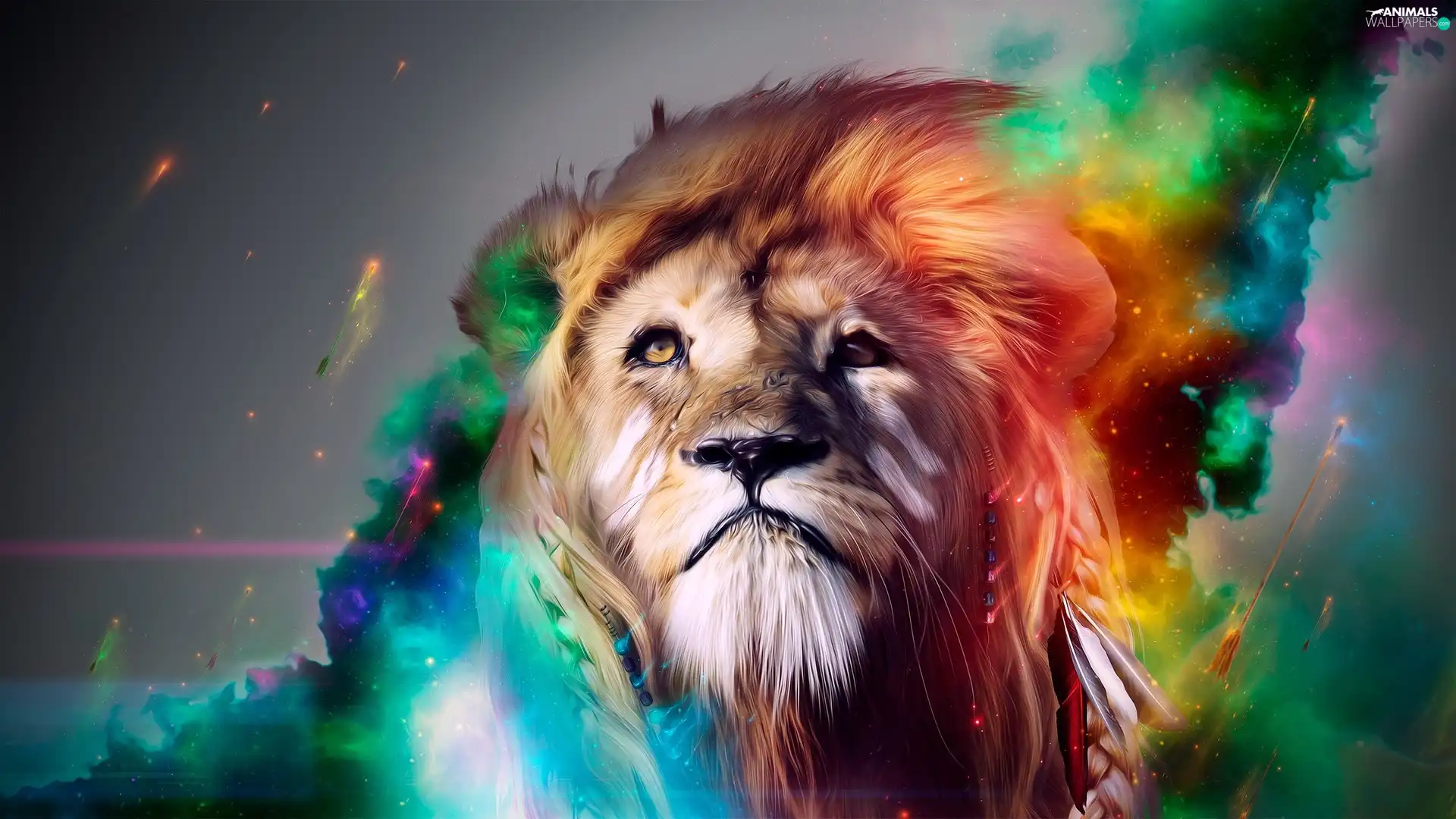 Lion, mane, colors, dispelled