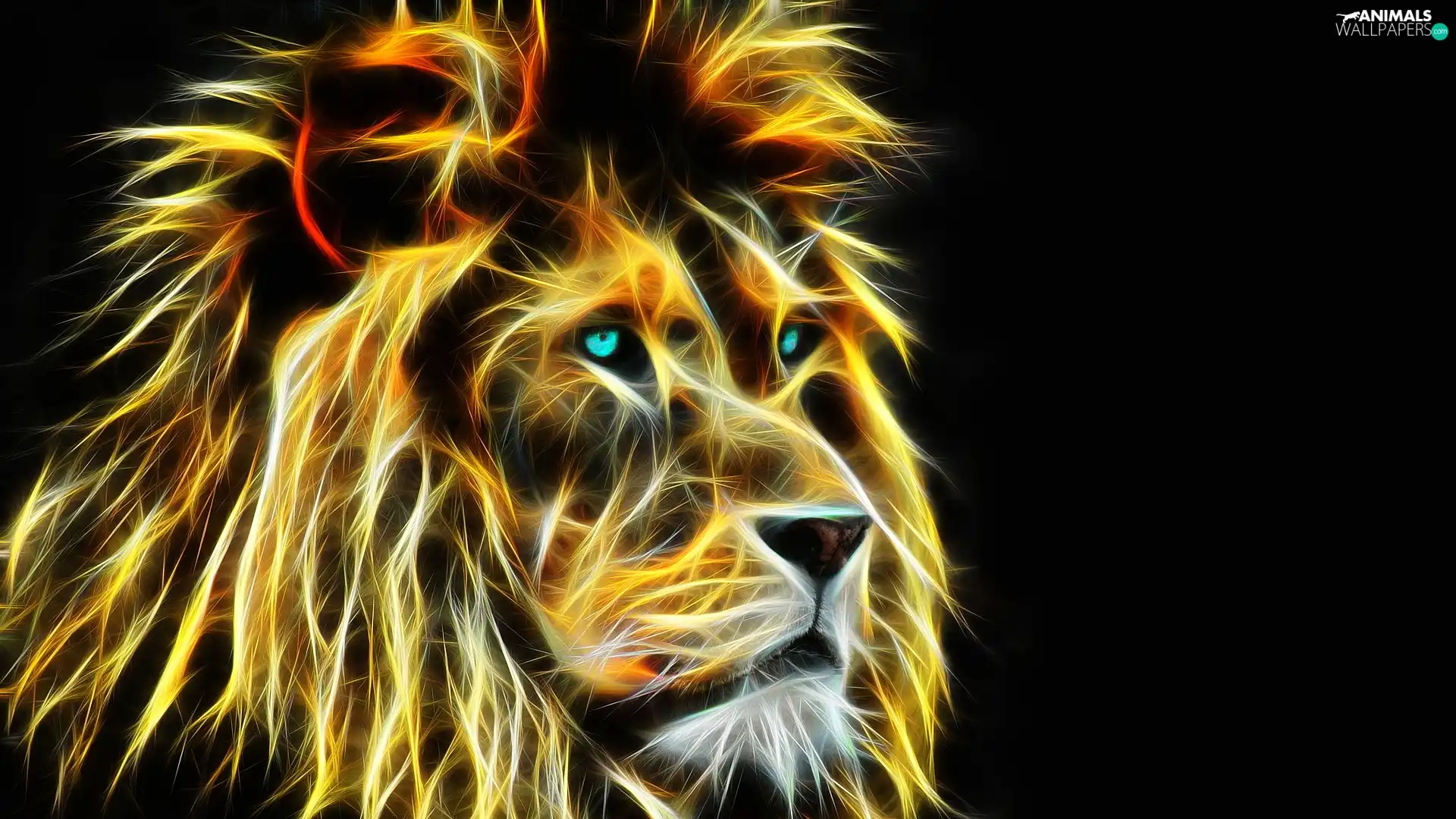 Lion, dark, background, Fractalius
