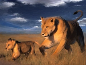savanna, stretching, lions