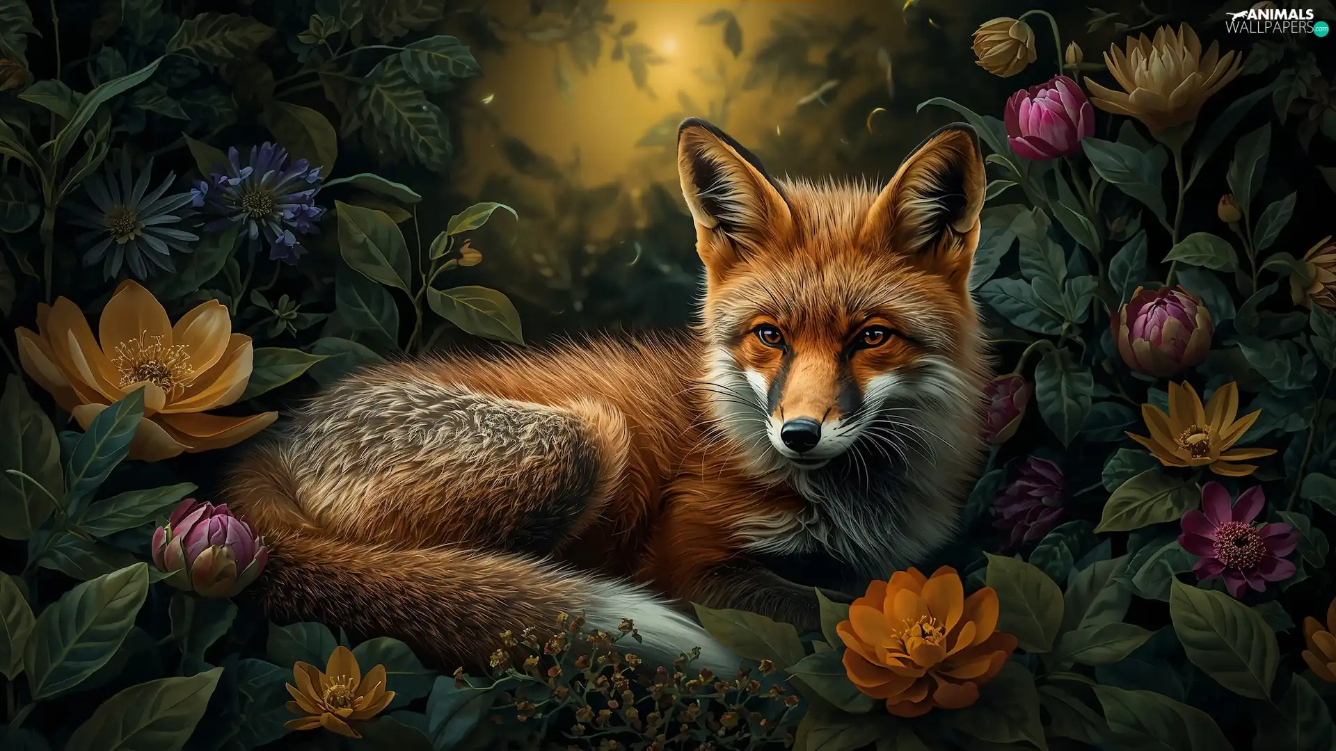 Flowers, Ai, ginger, lying, Fox