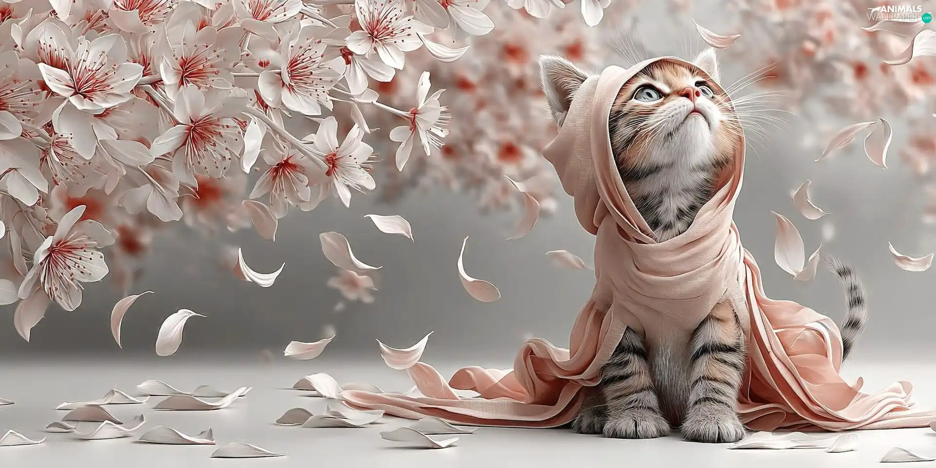 Flowers, Ai, striped, coat, cat