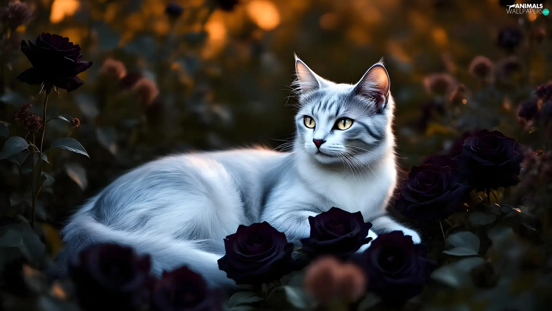 striped, cat, background, Ai, dark, White