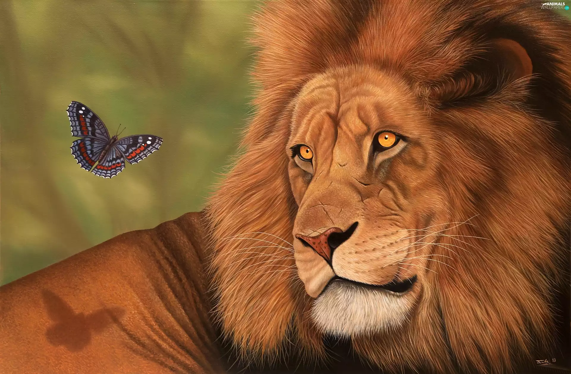 Art, Lion, butterfly