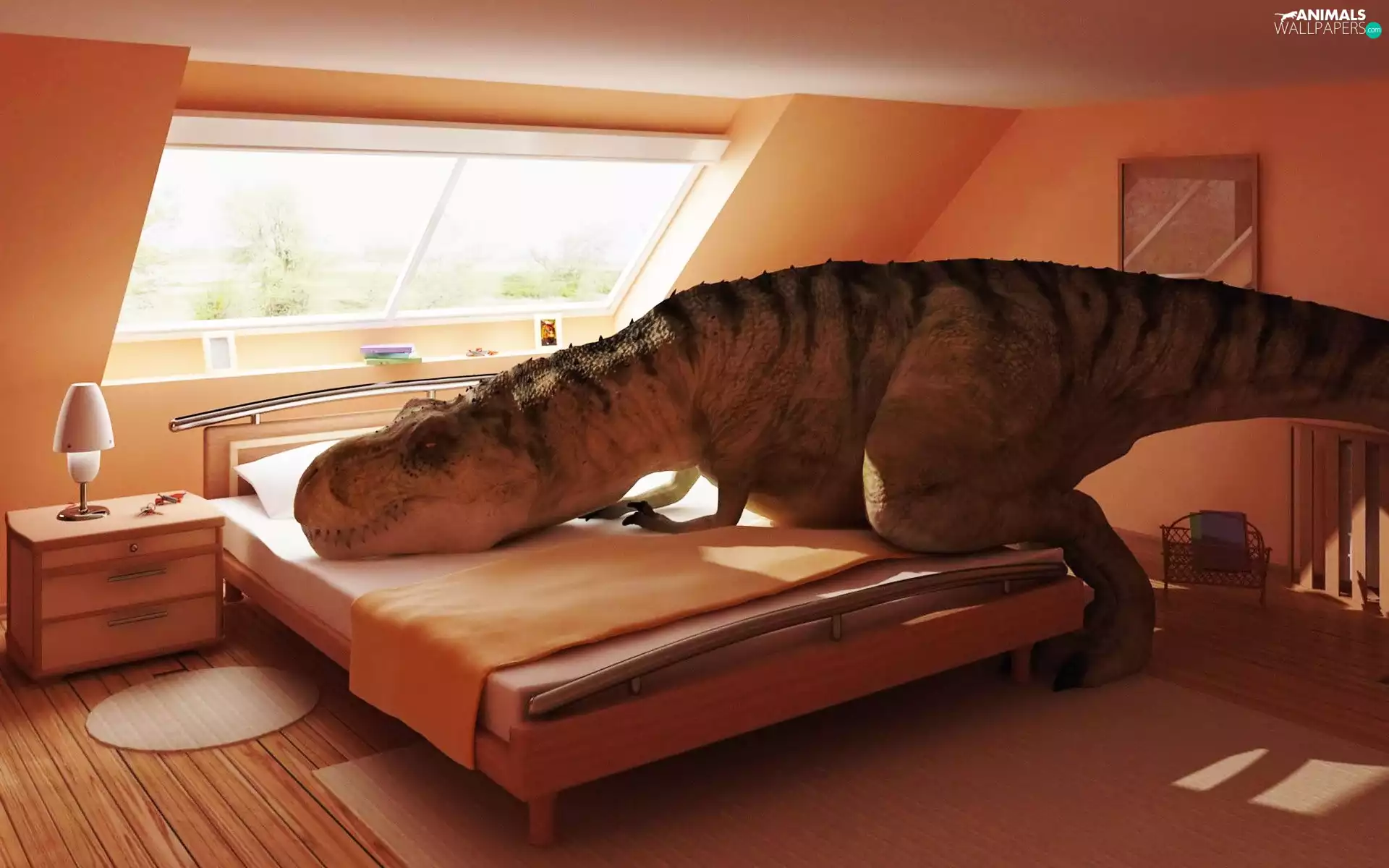 White Bed, dinosaur, attic