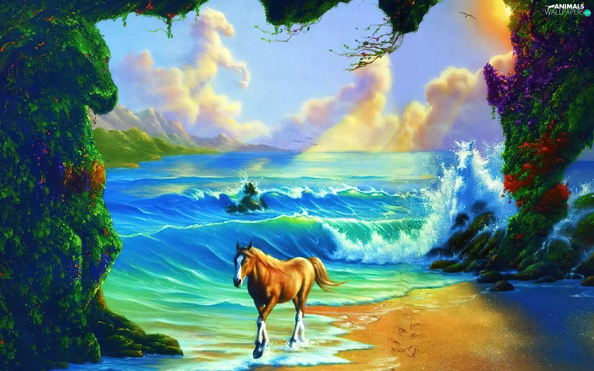 Beaches, Horse, sea