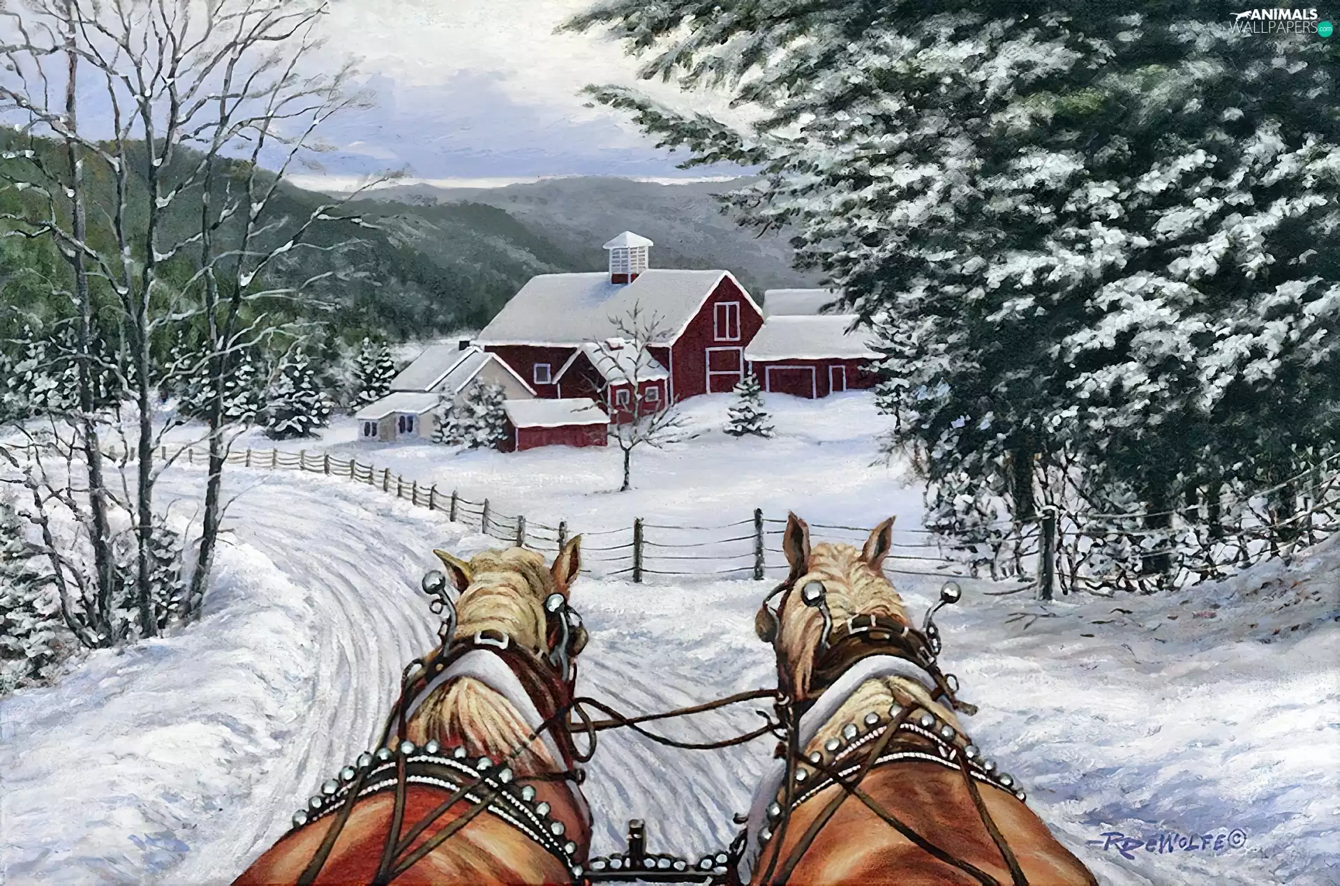 Way, winter, painting, bloodstock