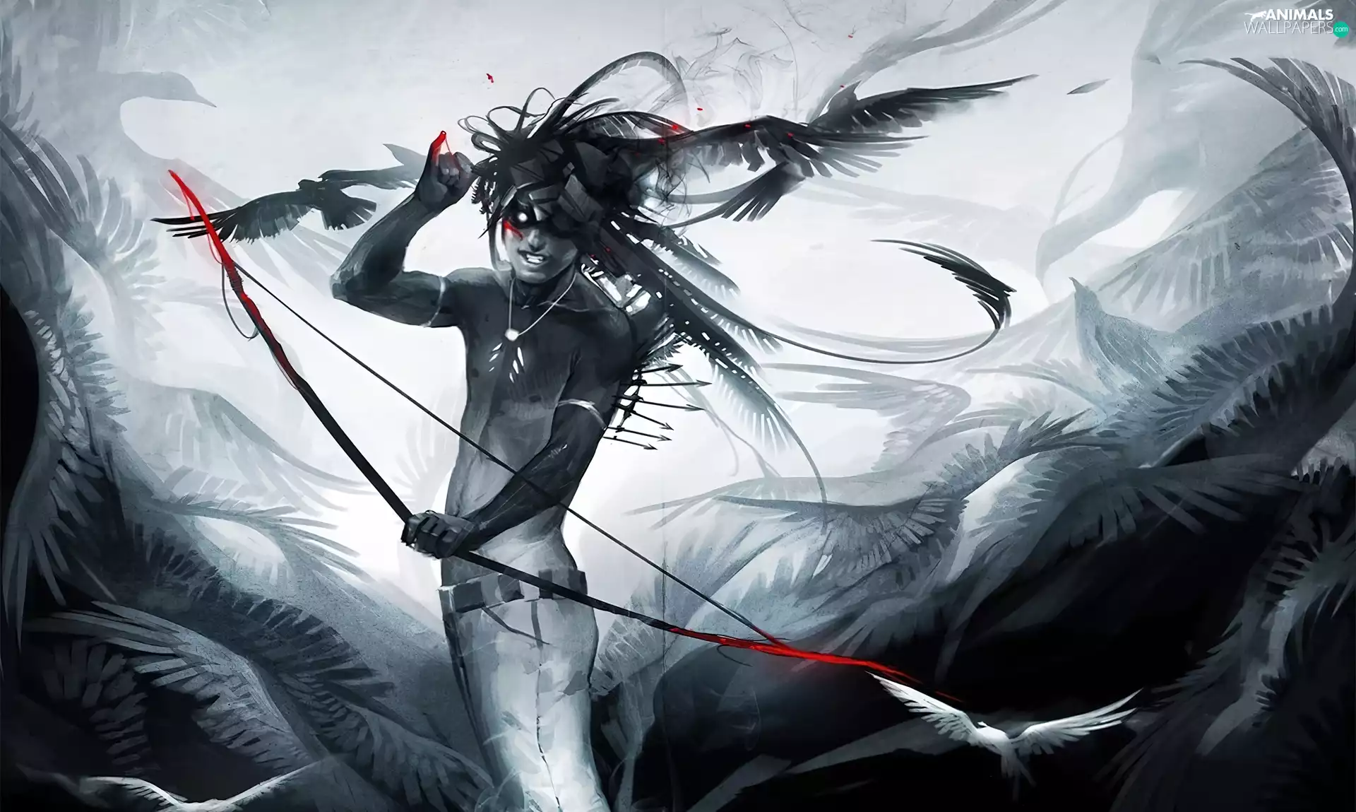 Sakimichan, Bow, birds, a man