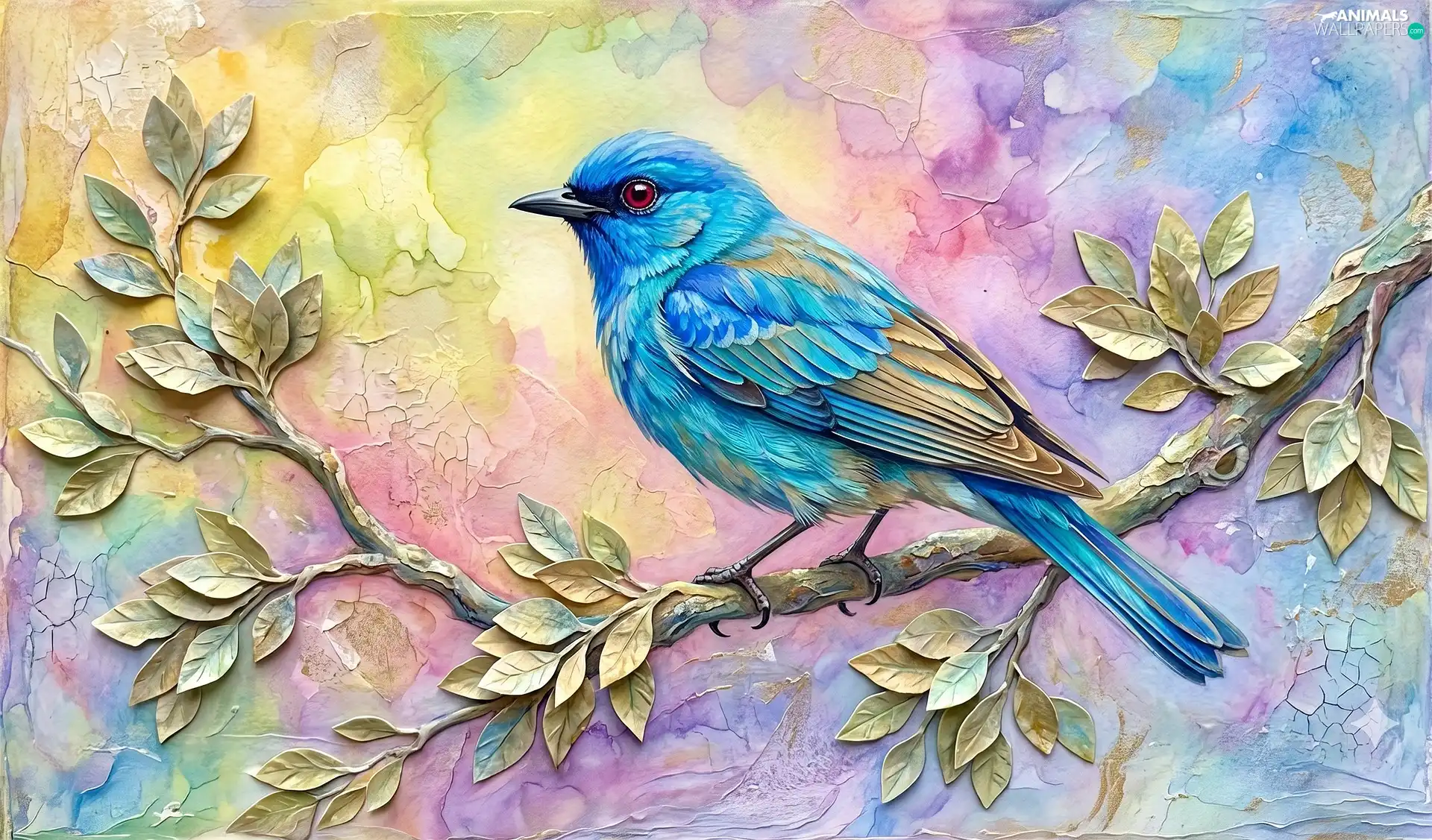 branch, Bird, blue