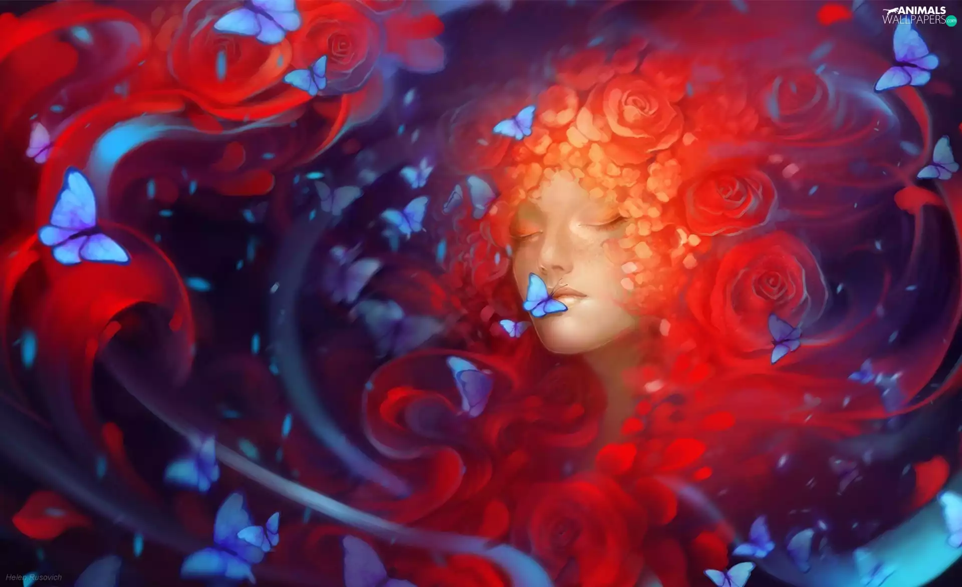 butterflies, abstraction, girl