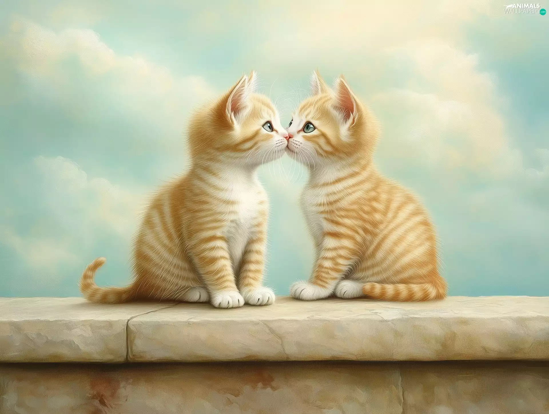 cats, ledge, little doggies, red head, Two cars