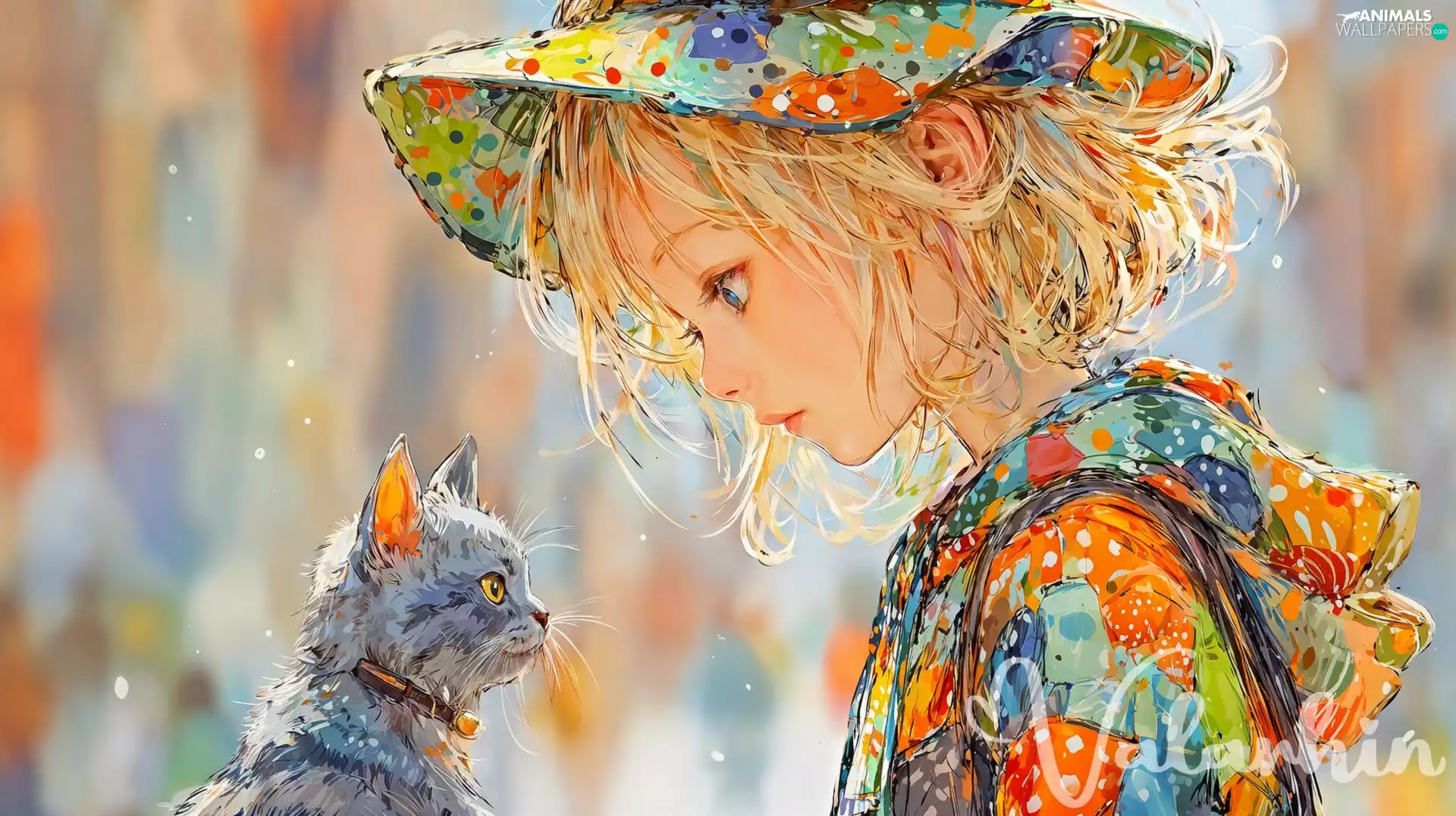 clothes, cat, color, Hat, girl