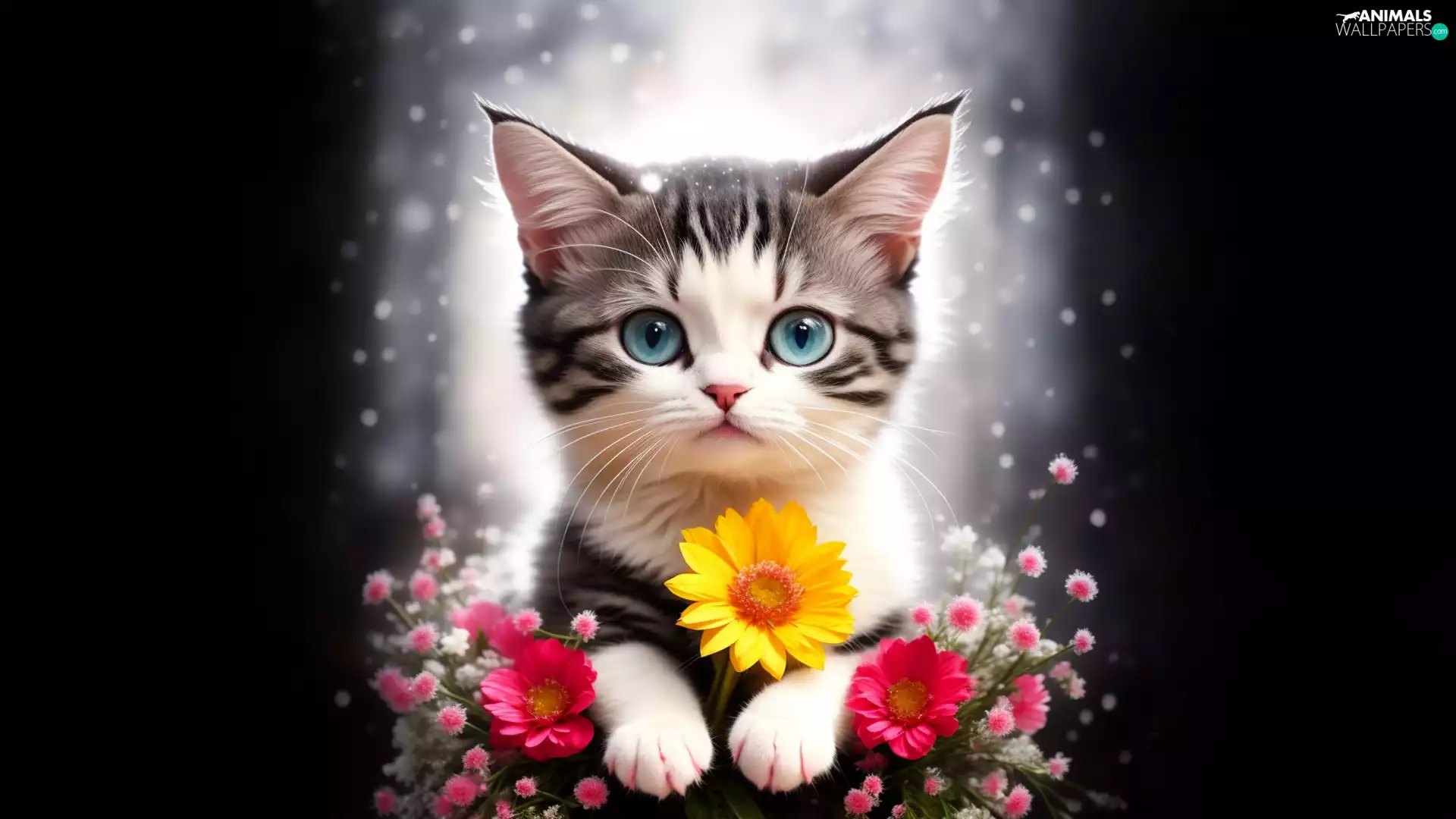 cat, color, Flowers