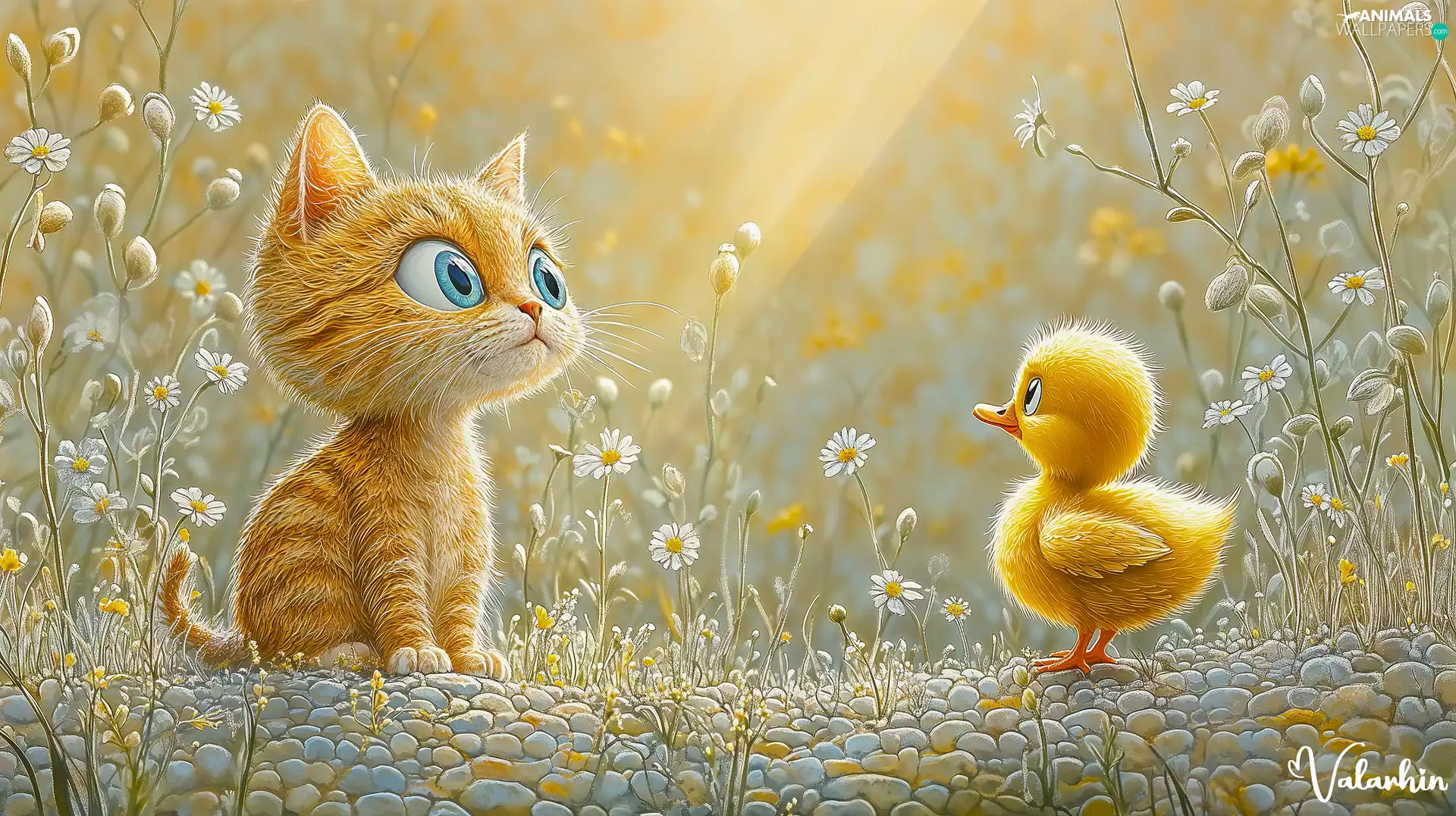 ginger, Ducky, Flowers, cat