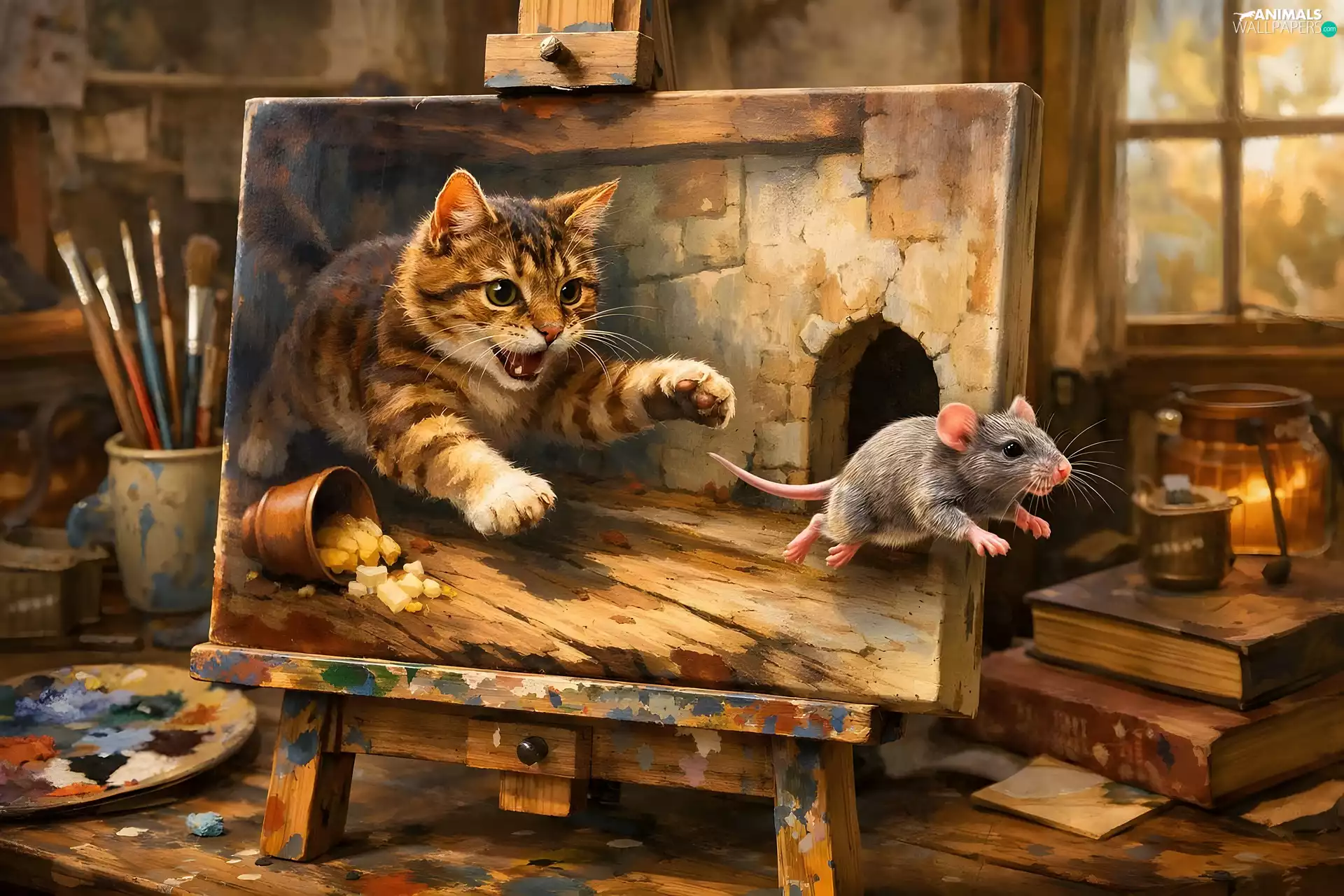 picture, mouse, 4d, cat