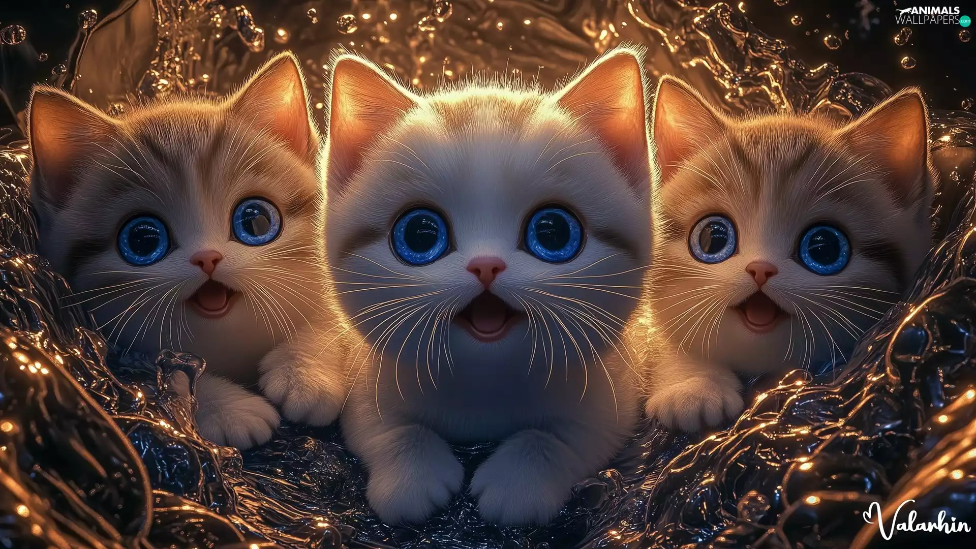 Blue, White, graphics, cats, Three, Eyes, Al
