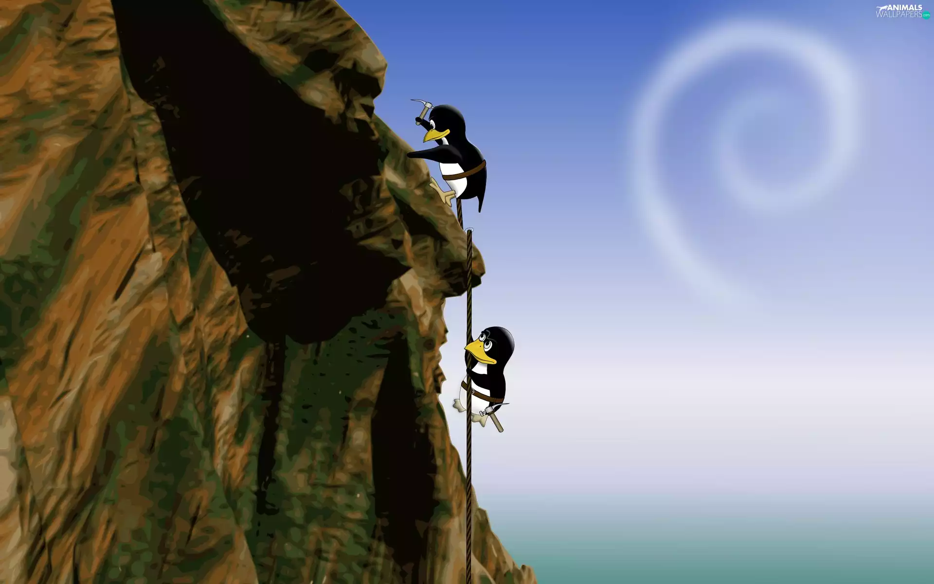 climbing, penguin, mountains