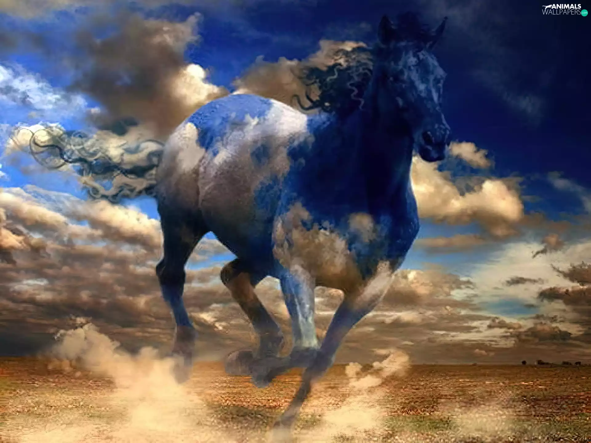 clouds, Horse, colors