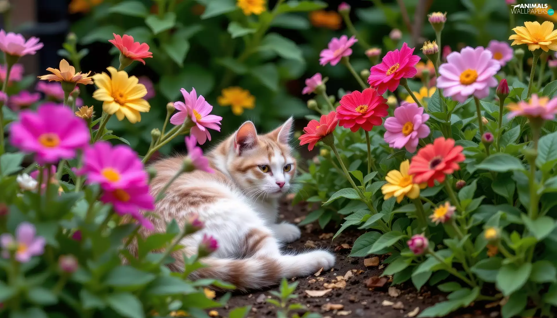 color, cat, Flowers