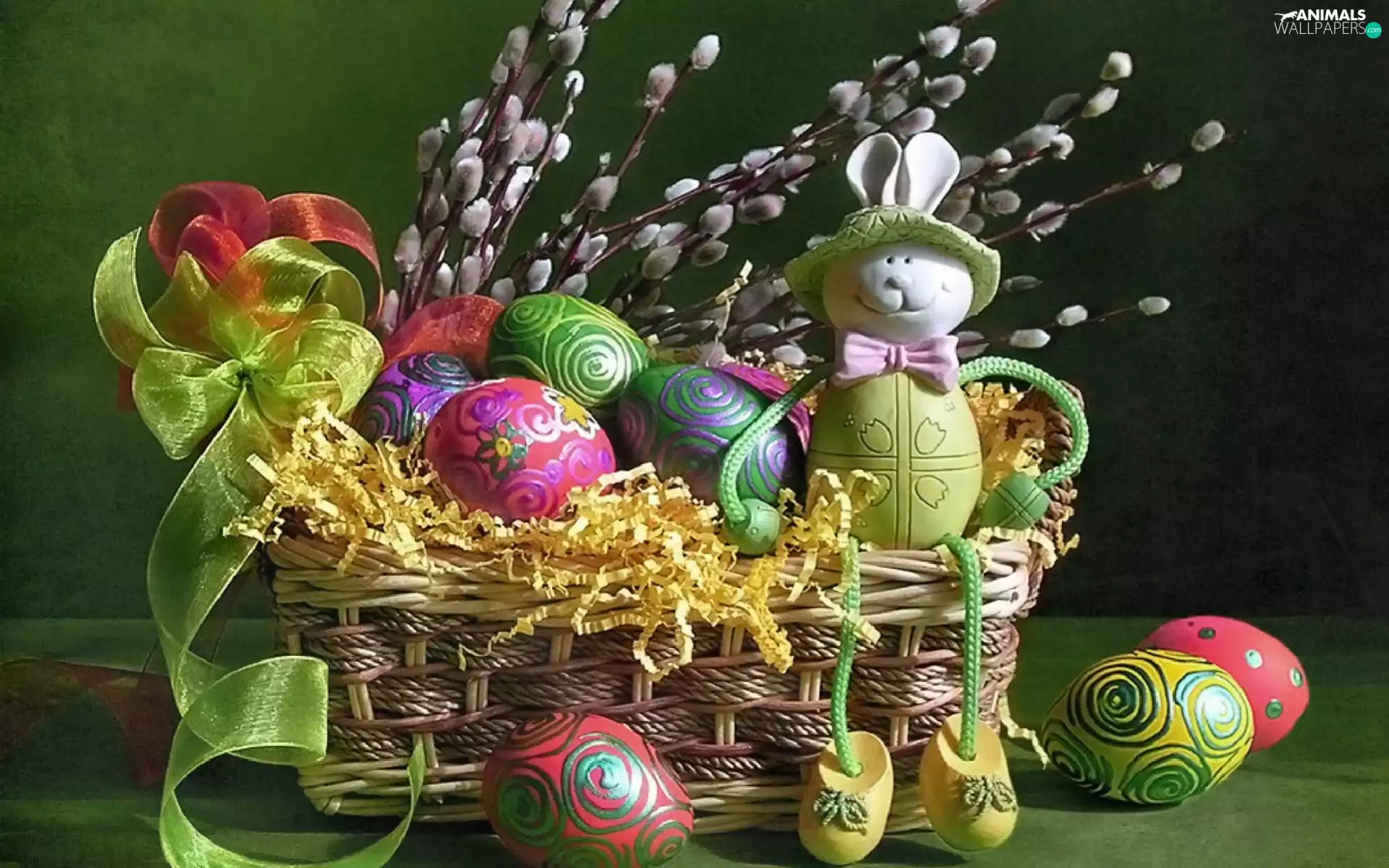 rabbit, eggs, composition, database, color, basket, Easter
