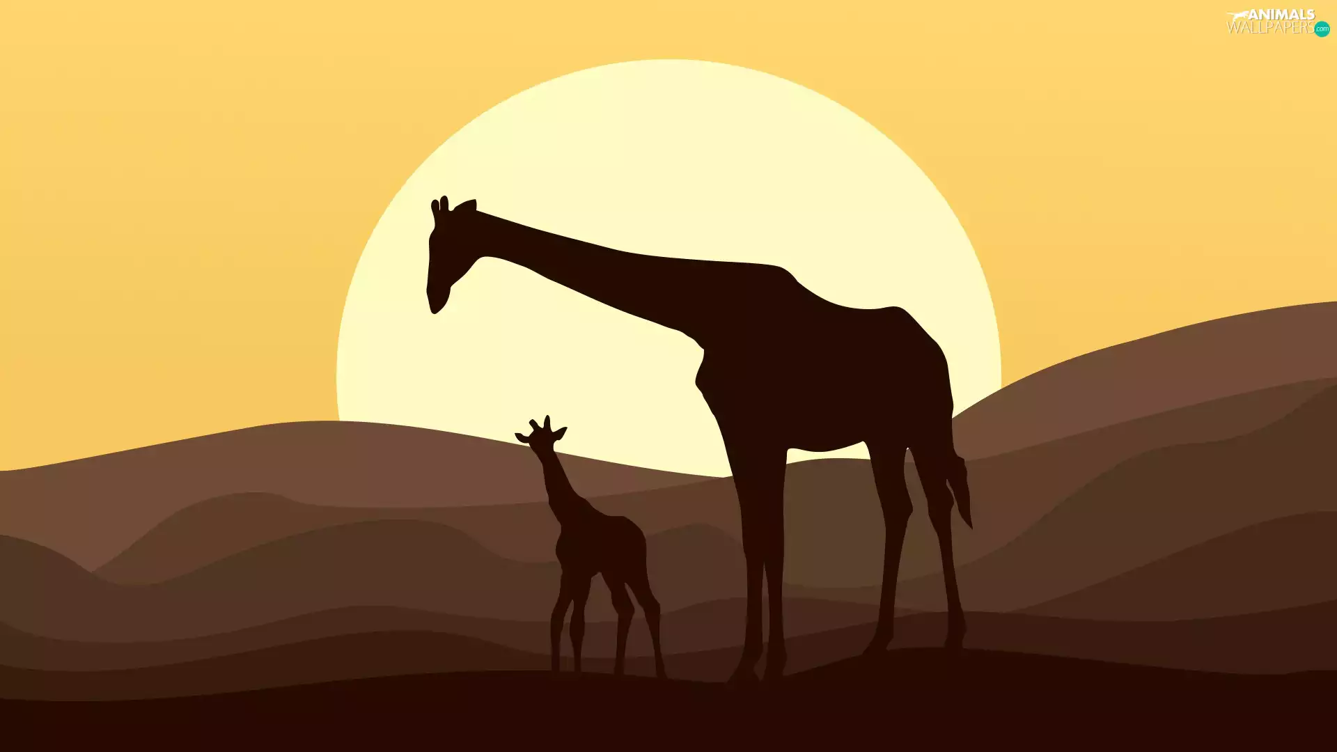 giraffe, Desert, sun, 2D Graphics