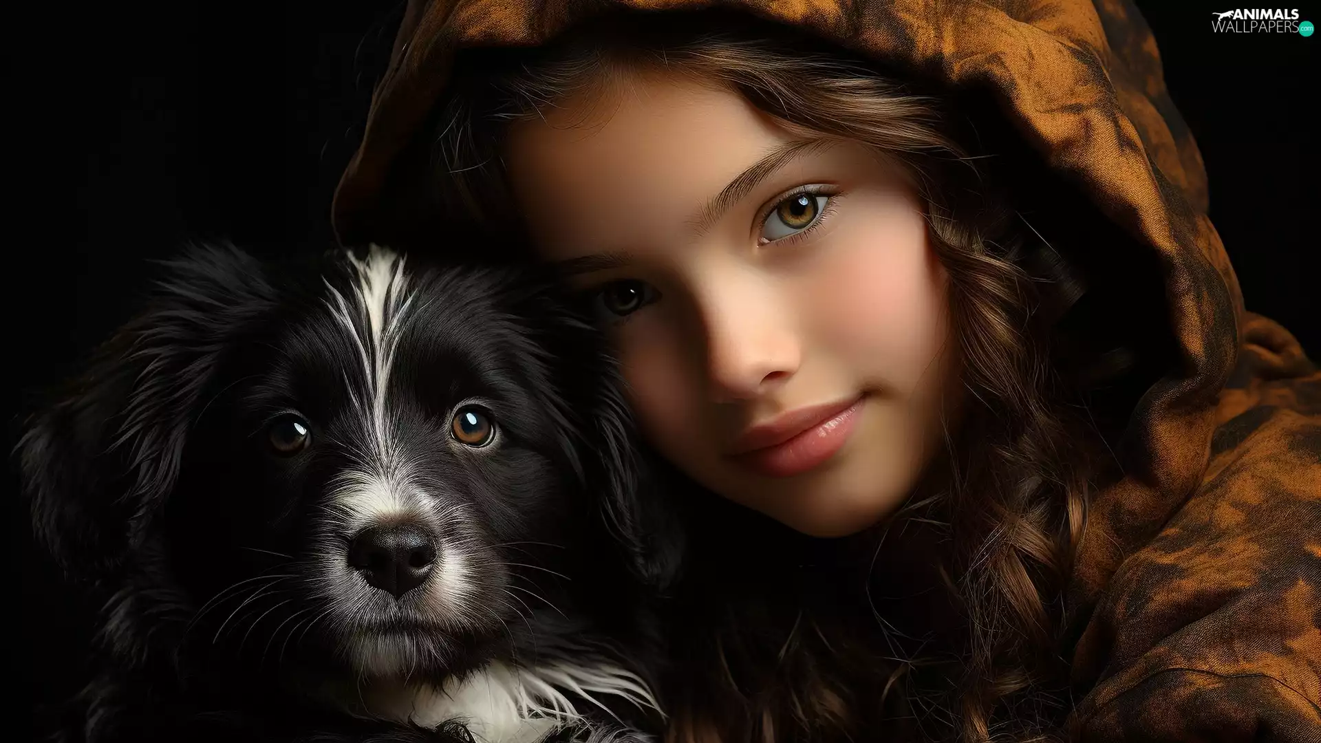Black, dog, girl, hood, longhaired