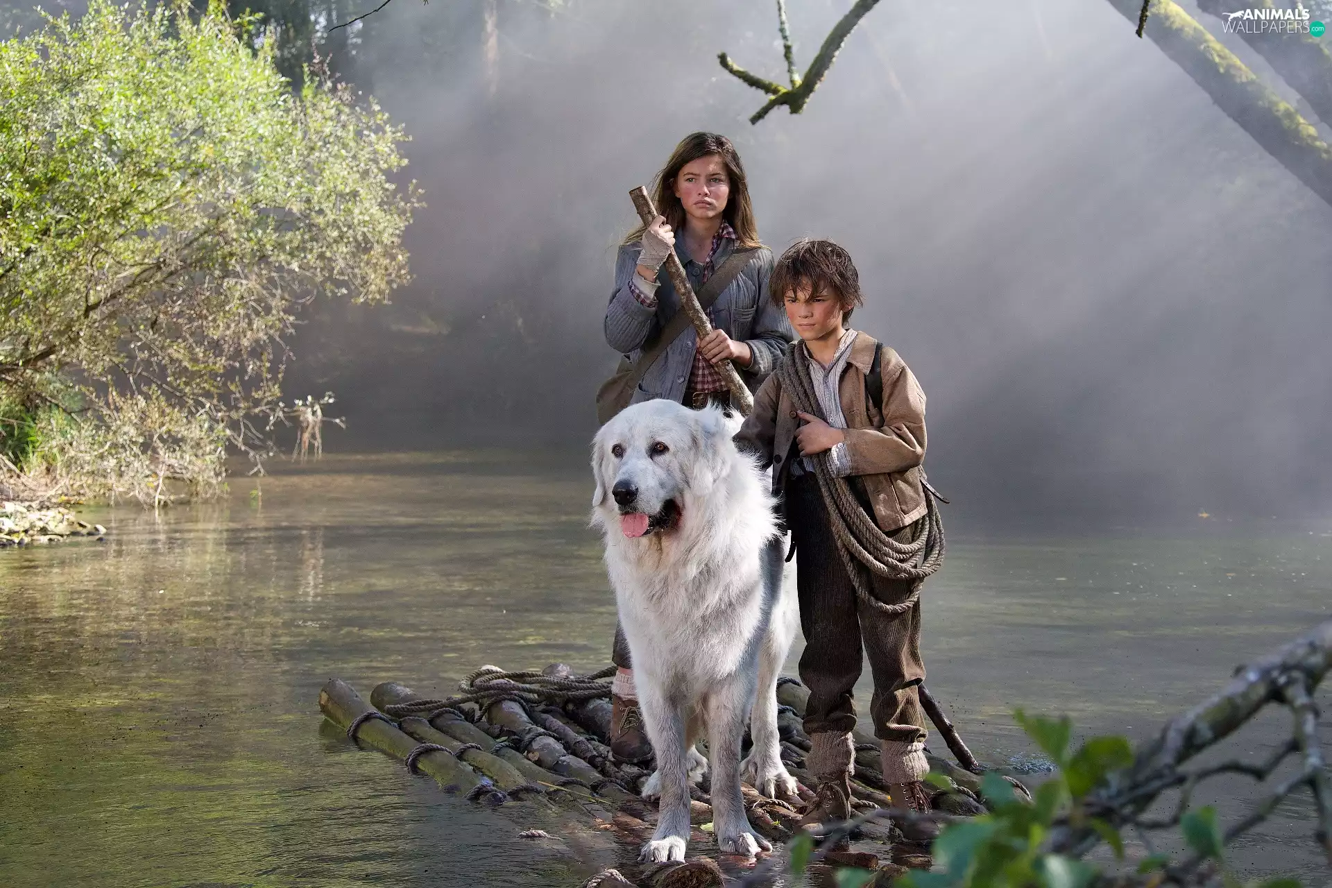 Margaux Châtelier, Félix Bossuet, raft, Pyrenean Mountain Dog, River, Bella and Sebastian 2, movie, Kids