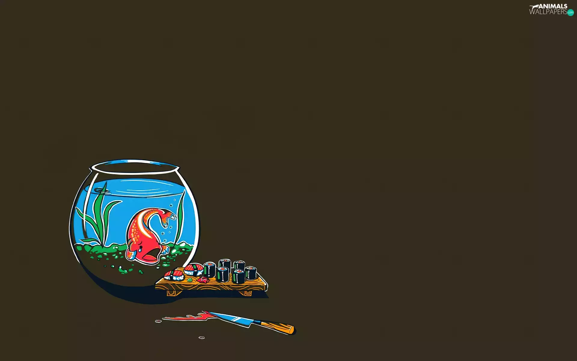 aquarium, Sushi, knife, fish