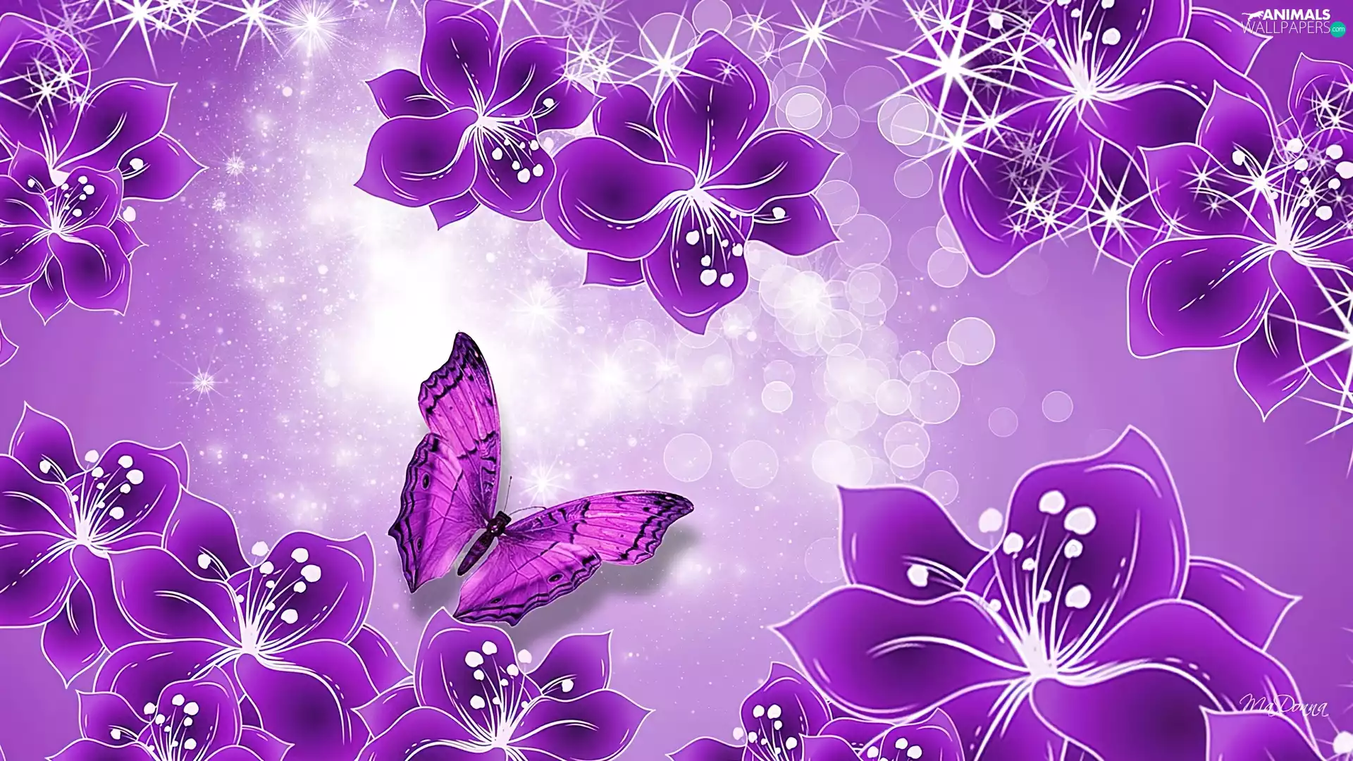 purple, butterfly, Art, Flowers