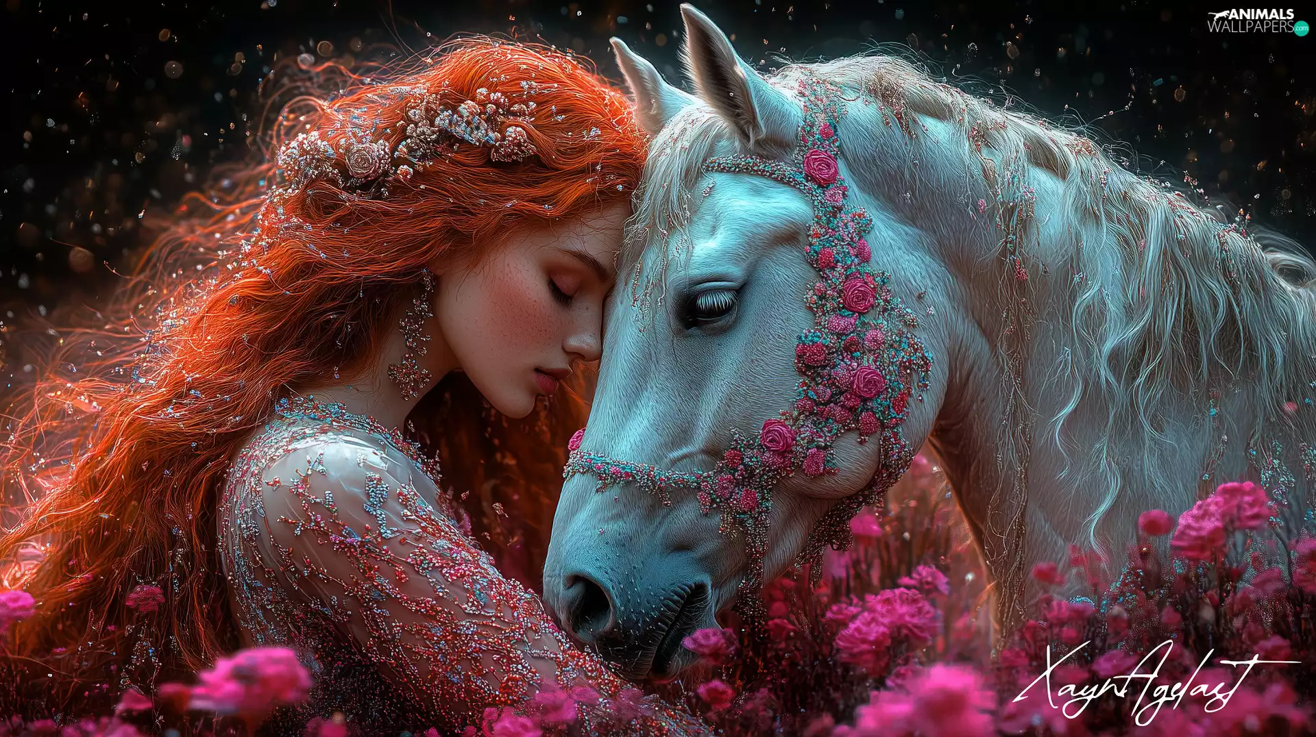 bridle, Flowers, Women, Horse, Ginger