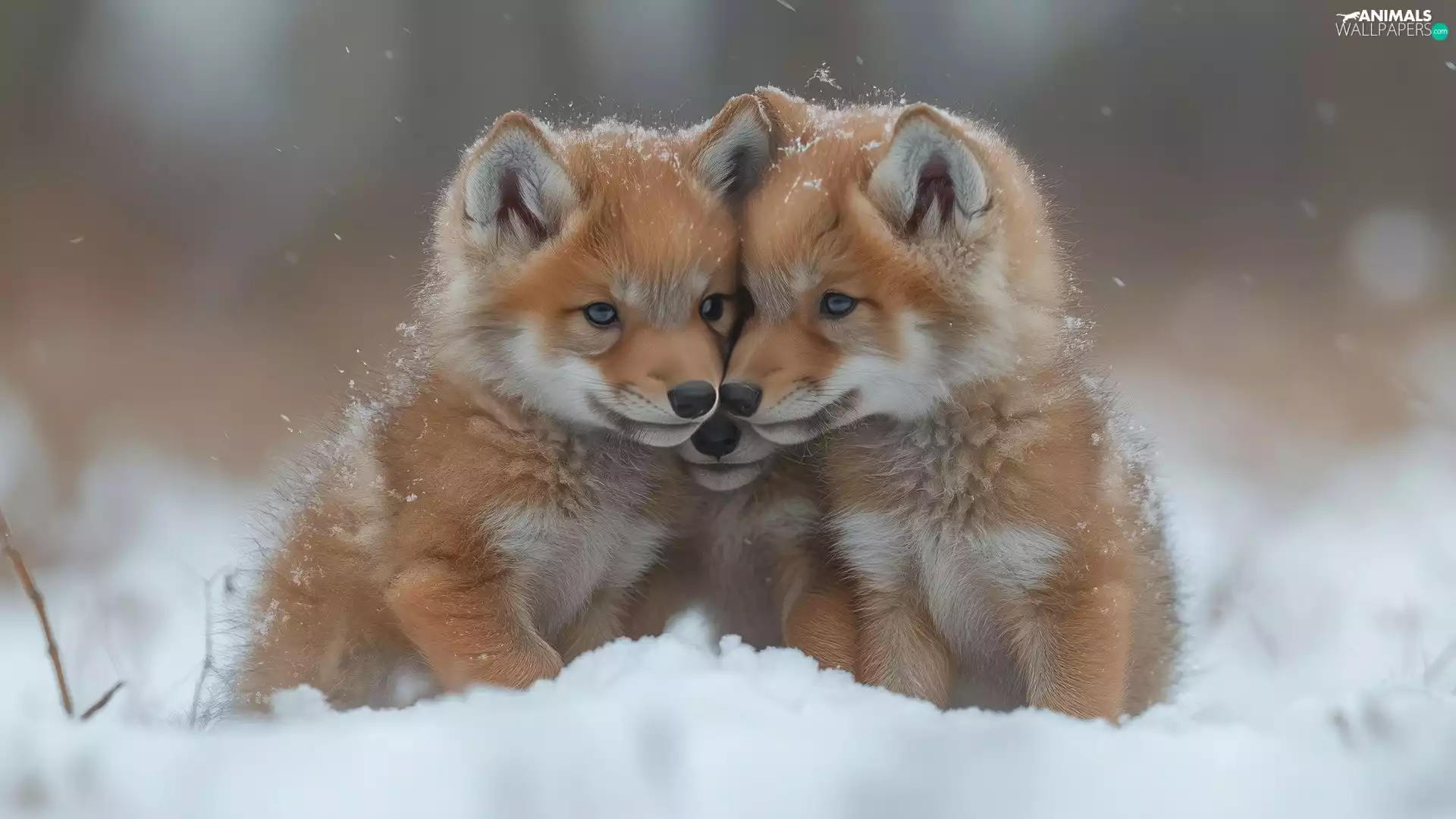 young, foxes, snow, fox