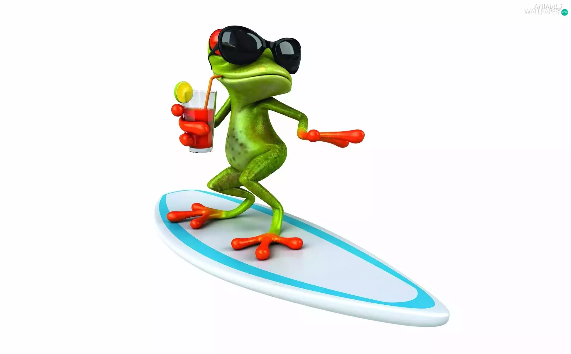 Surfboard, cocktail, strange frog, Glasses, Funny