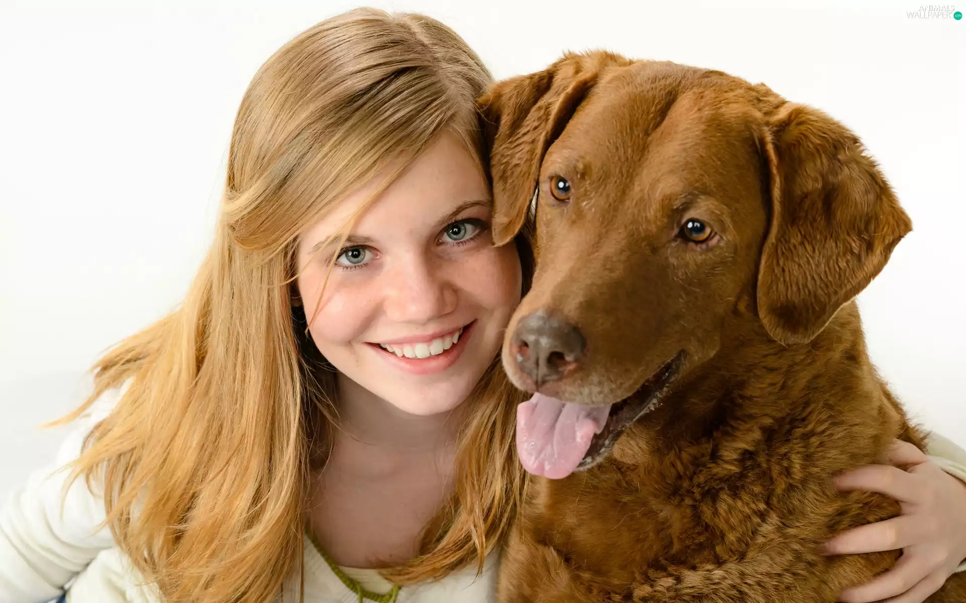 smiling, dog, friendship, girl