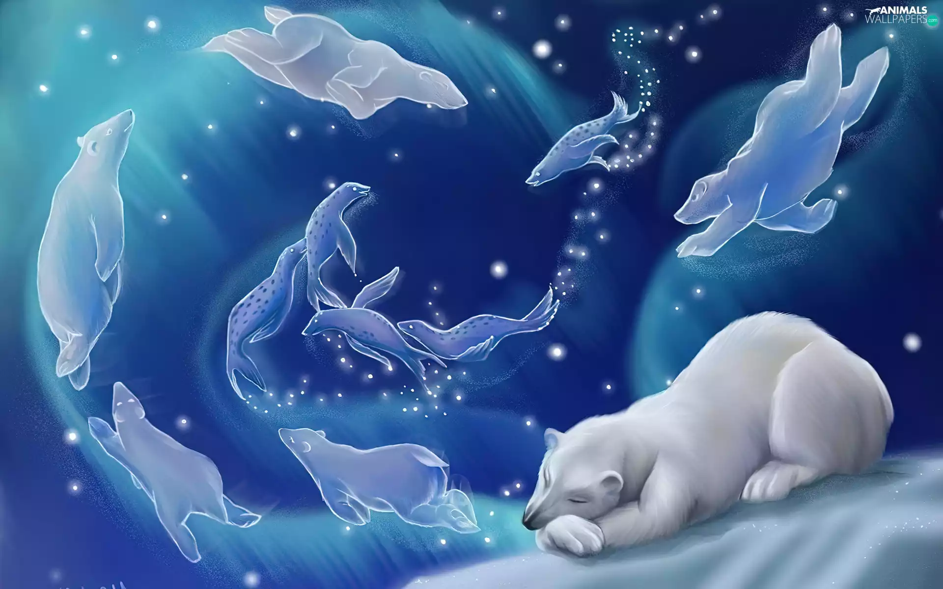dream, graphics, Bear, polar, sleepy