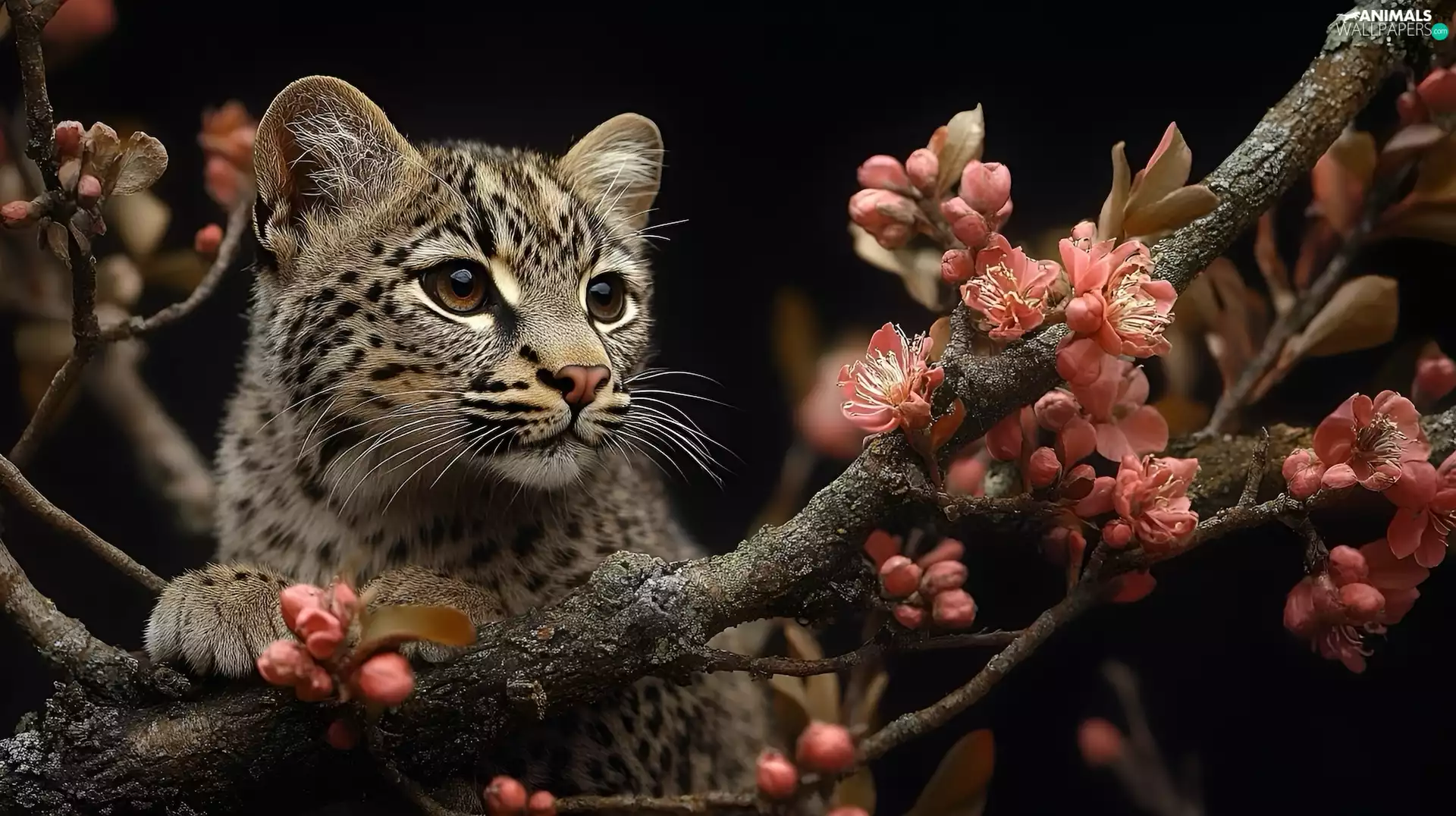 Twigs, Leopards, Pink, graphics, Flowers, small