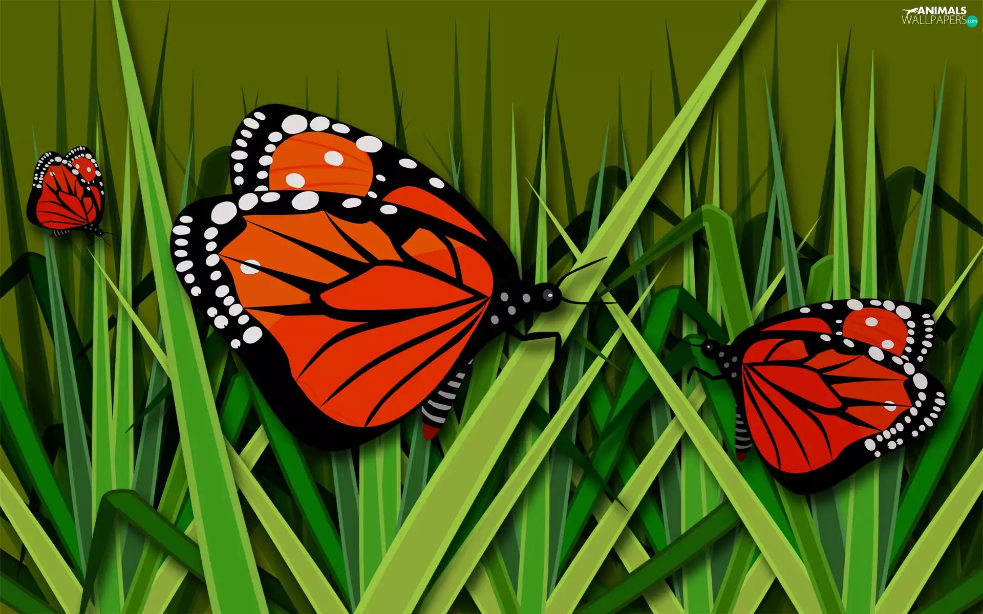 grass, graphics, butterflies