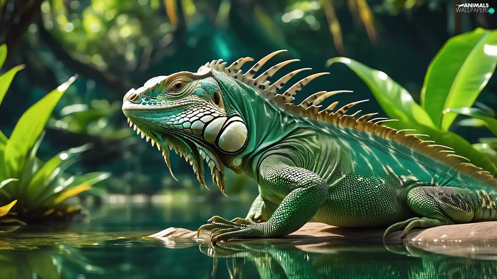 Iguana, Leaf, Ai, Green