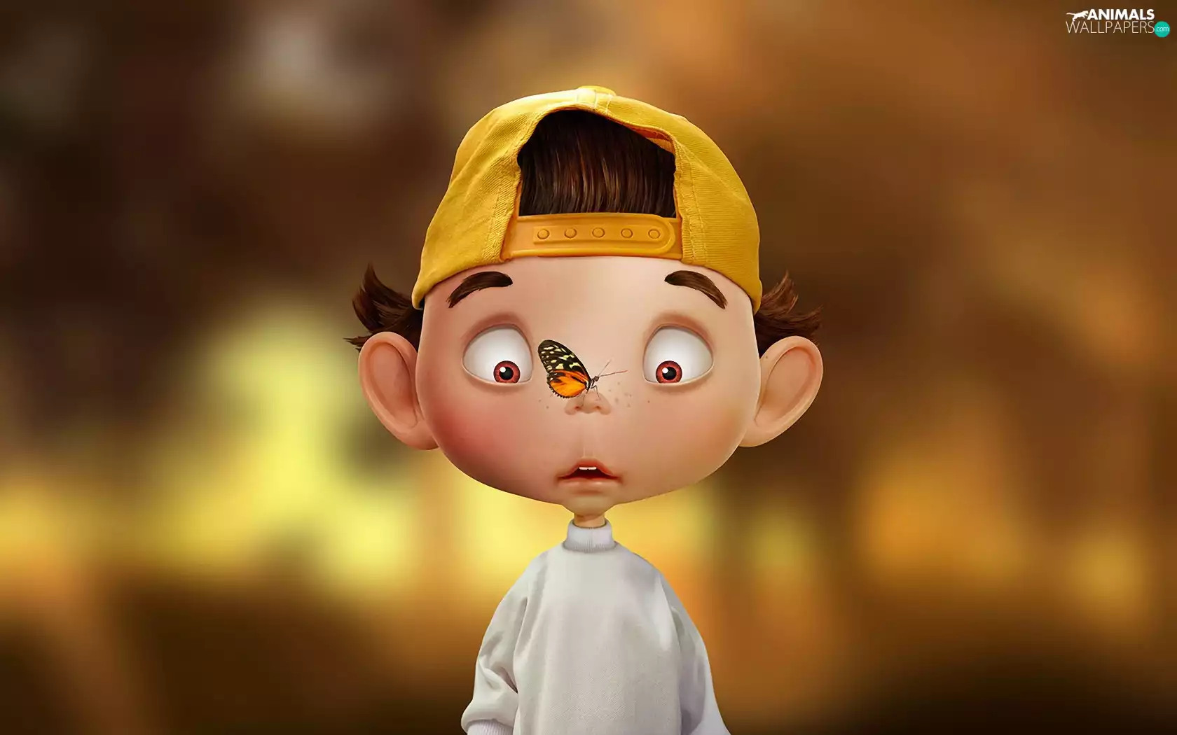 boy, Hat, butterfly, Yellow Honda