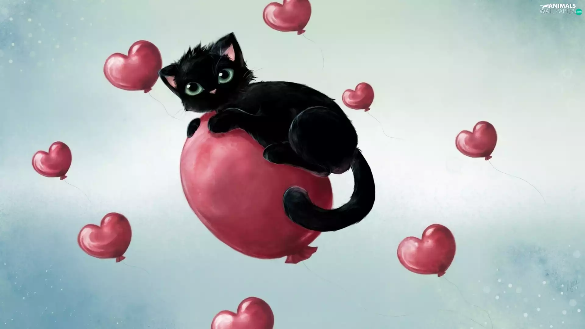 heart, cat, balloons