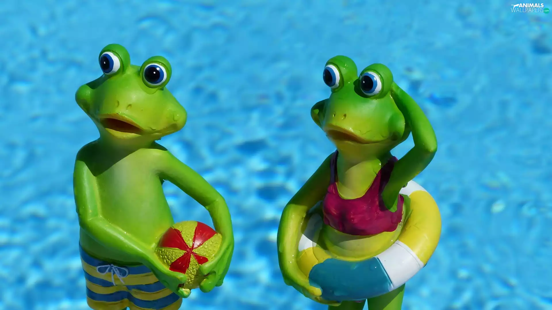 Funny, holiday, frogs, water, figures