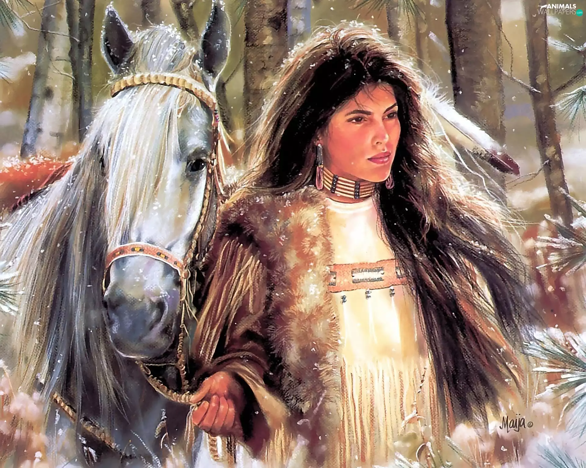 Horse, girl, Indian