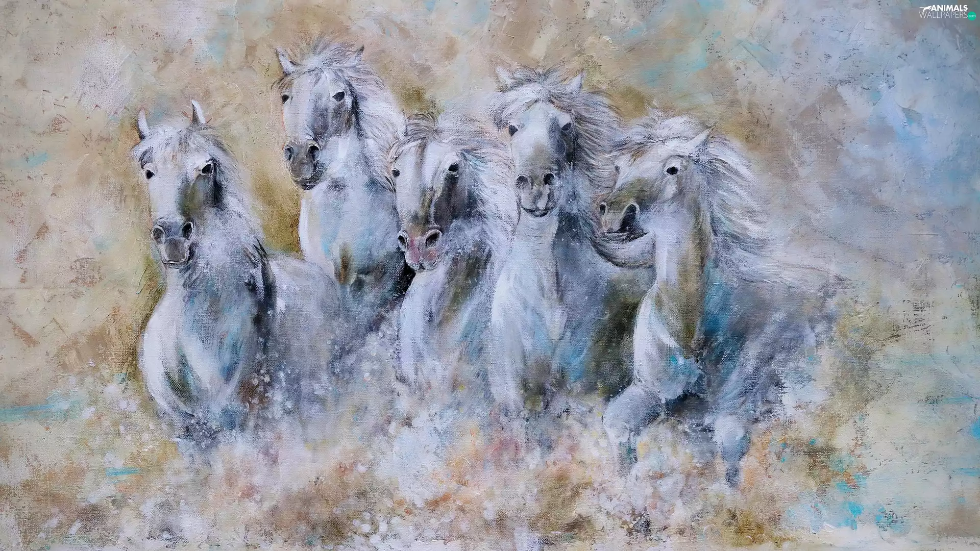 five, water, graphics, horses