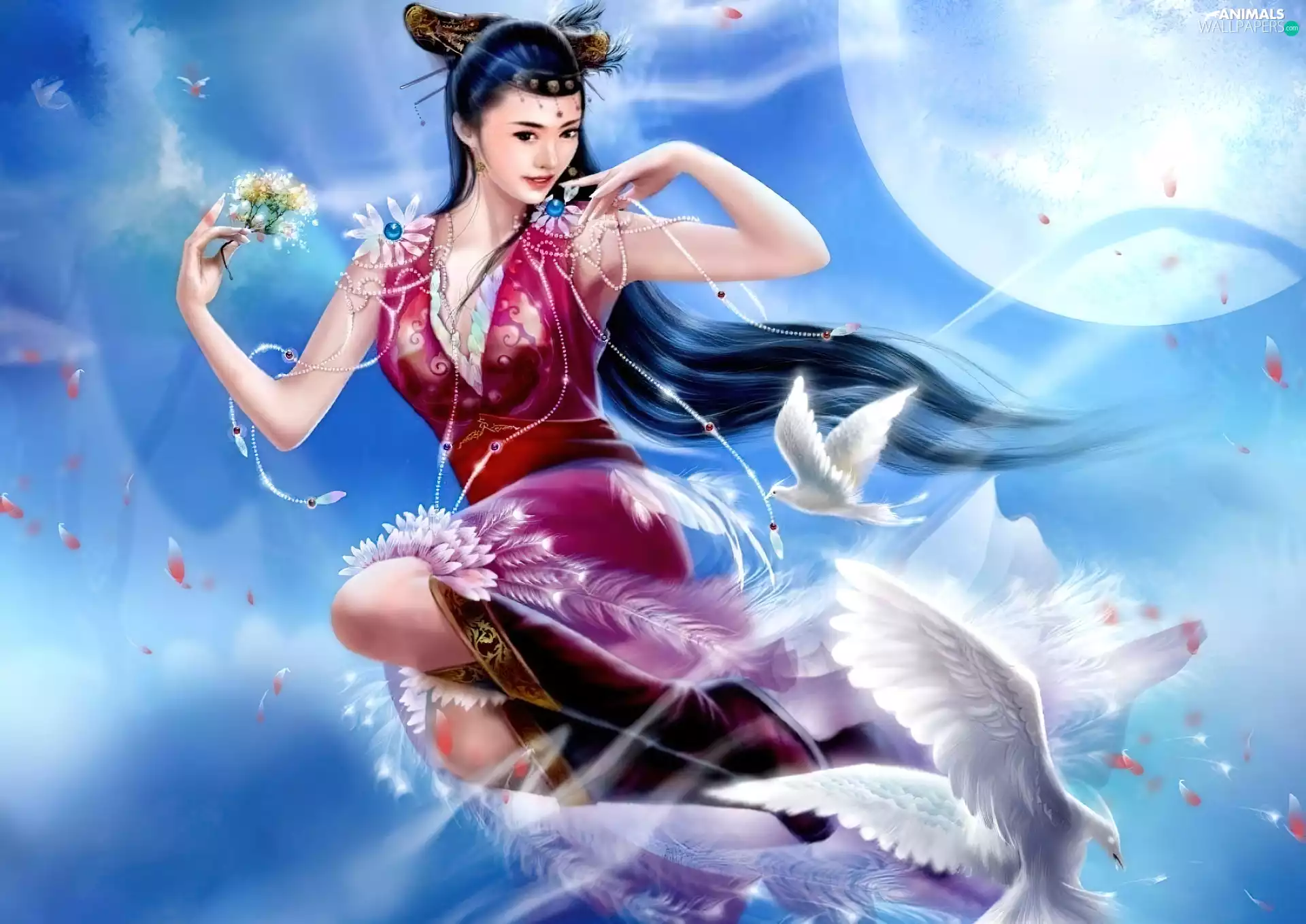 Sky, Deep, red hot, Dress, Women