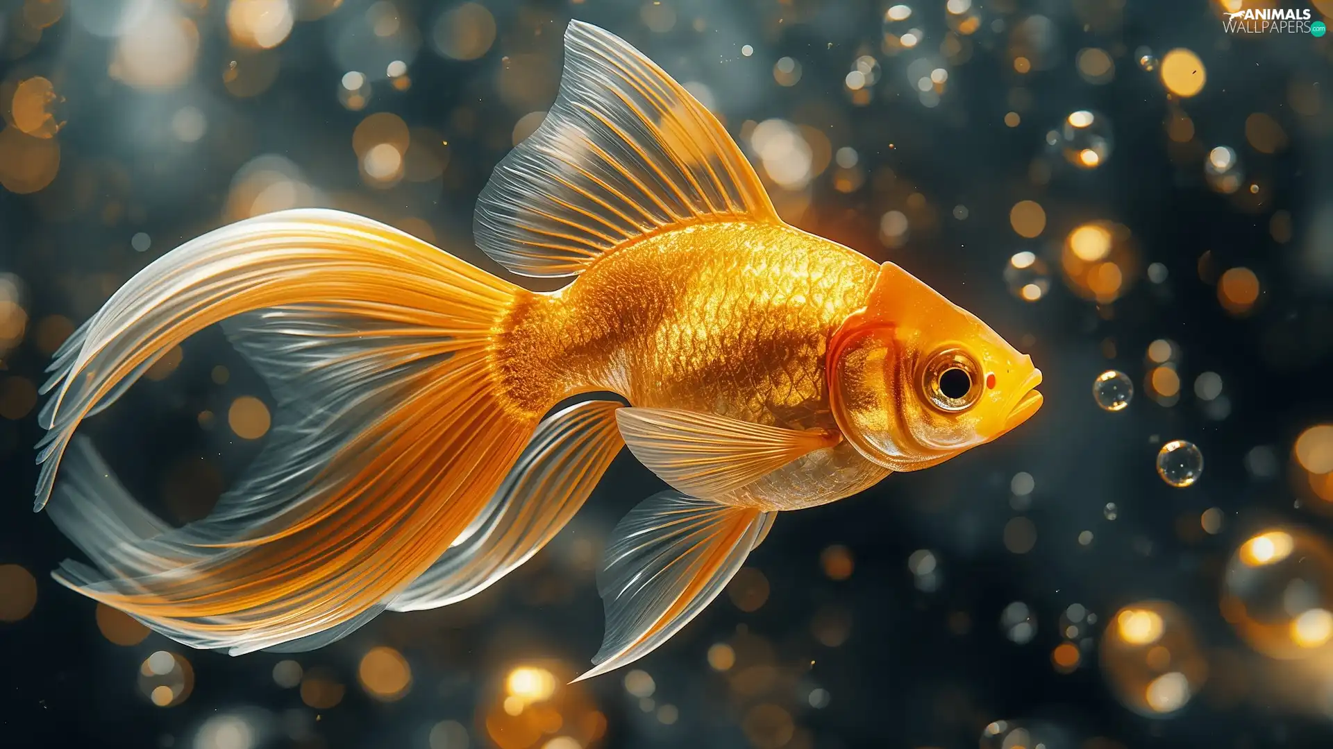 interesting eyes, Golden automobile, goldfish, veil, fish, Ai, bubbles