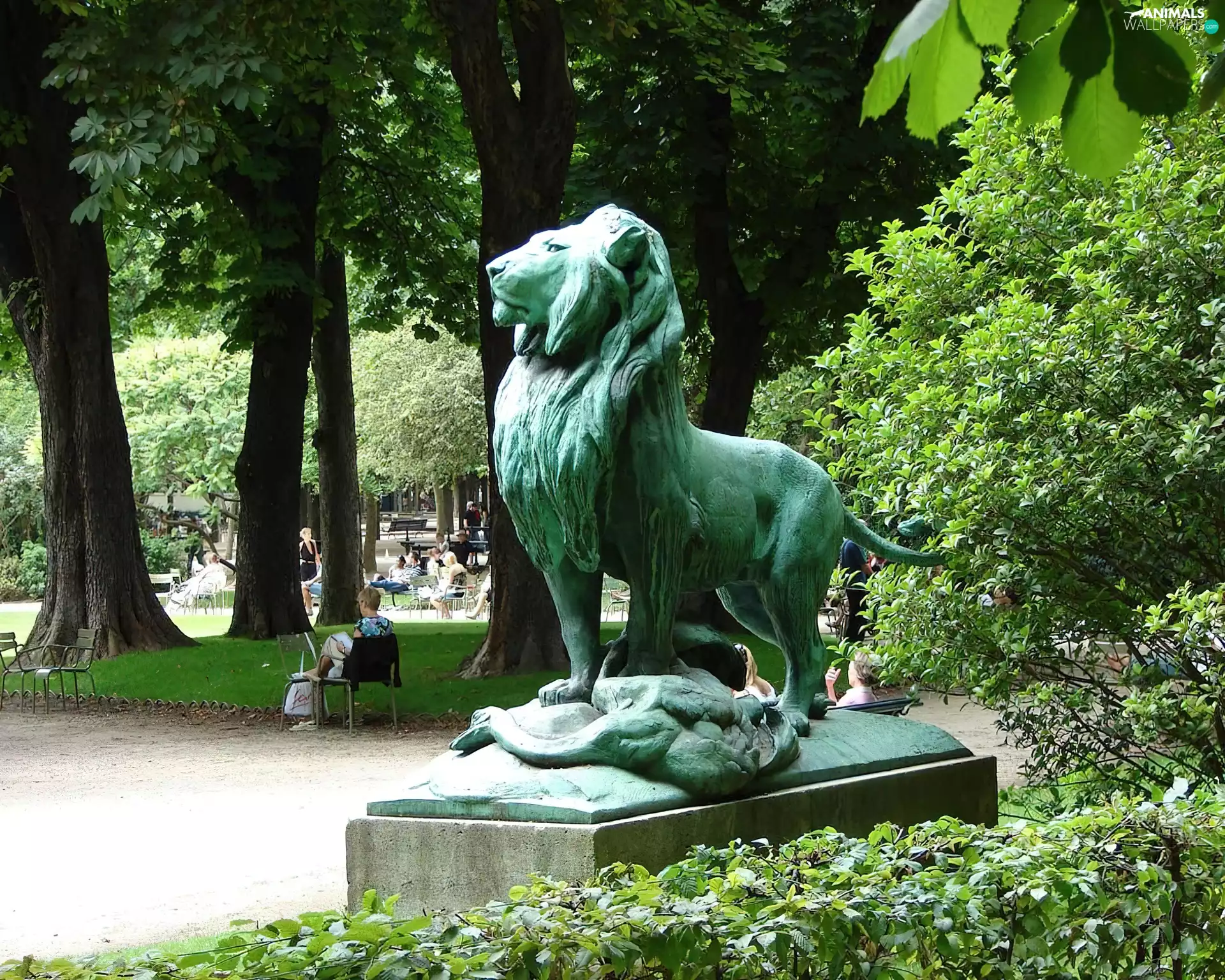 Monument, lion, Park, Castle, Luxembourg