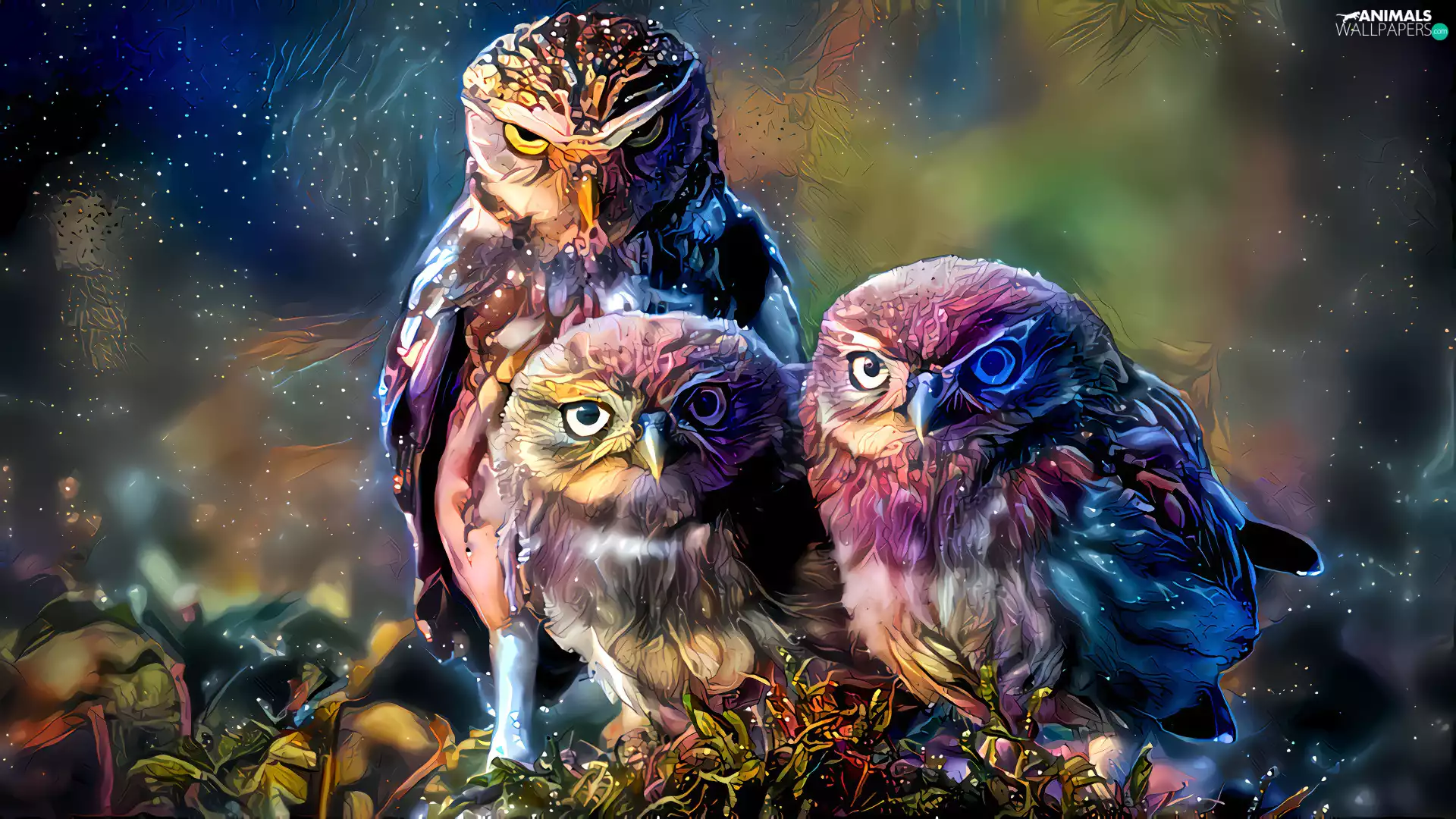 Three, Little Owl, graphics, Owls