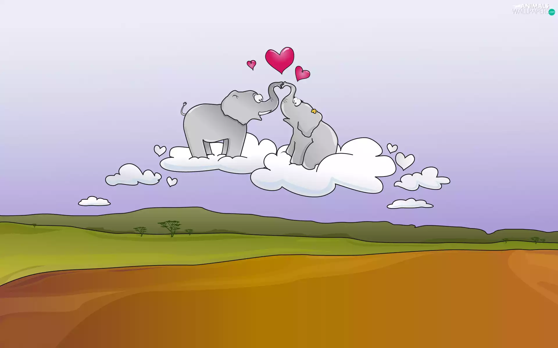 clouds, hearts, in Love, Elephants, Two cars