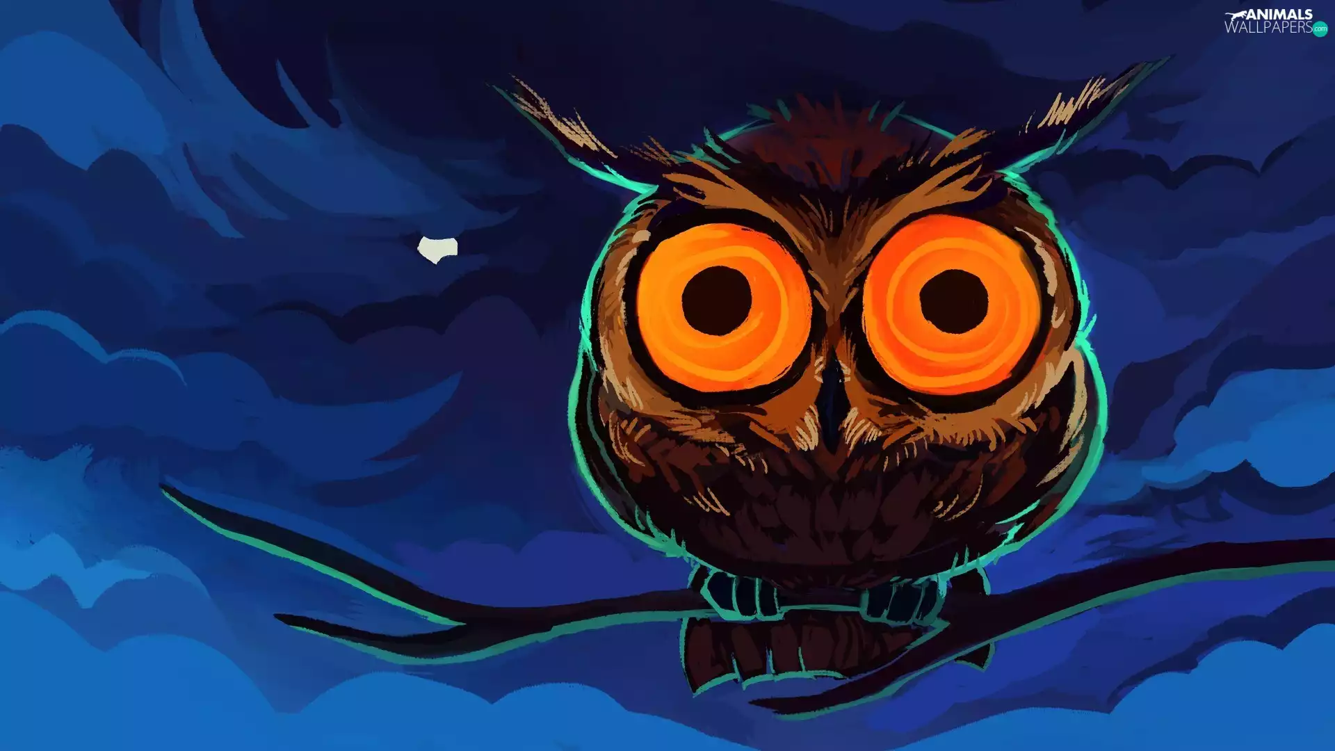 Orange, Eyes, graphics, branch pics, background, owl, Brown, Blue