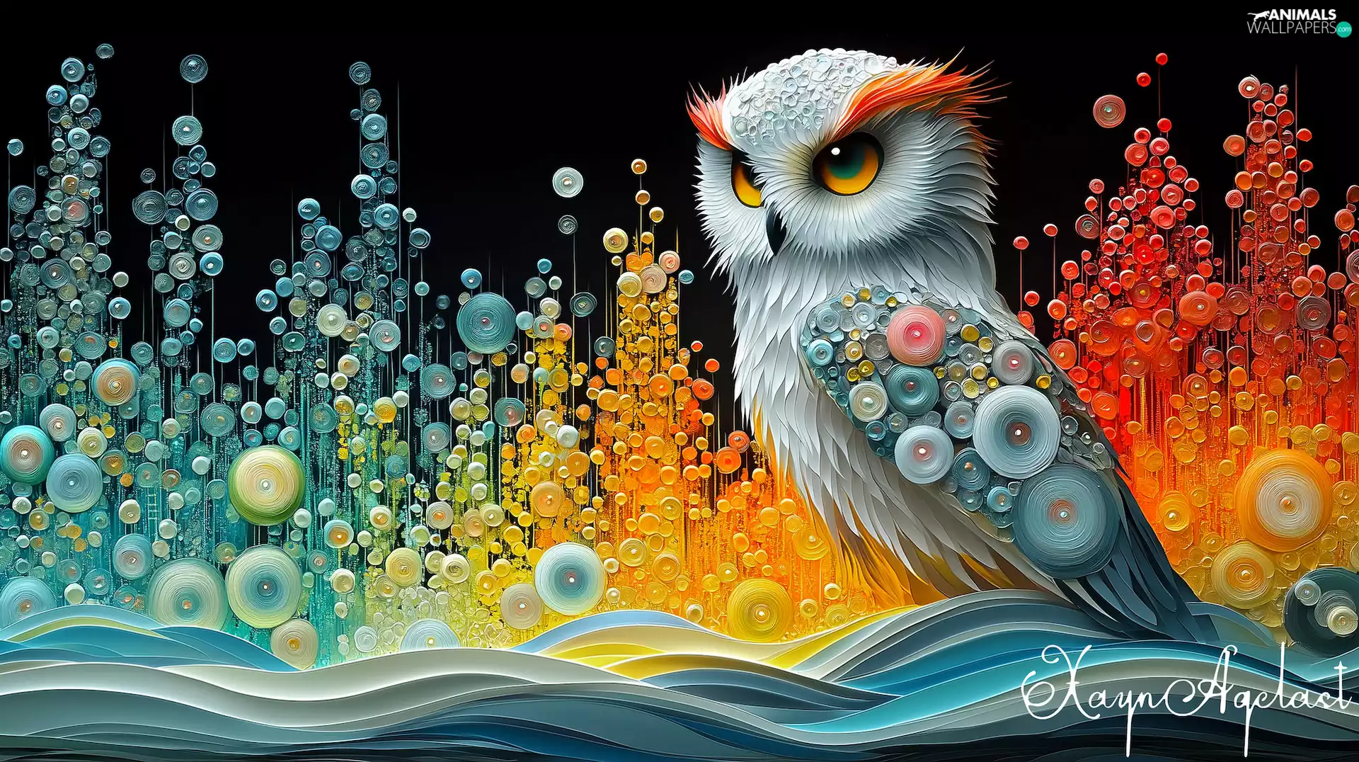 interesting eyes, color, owl, Waves, graphics