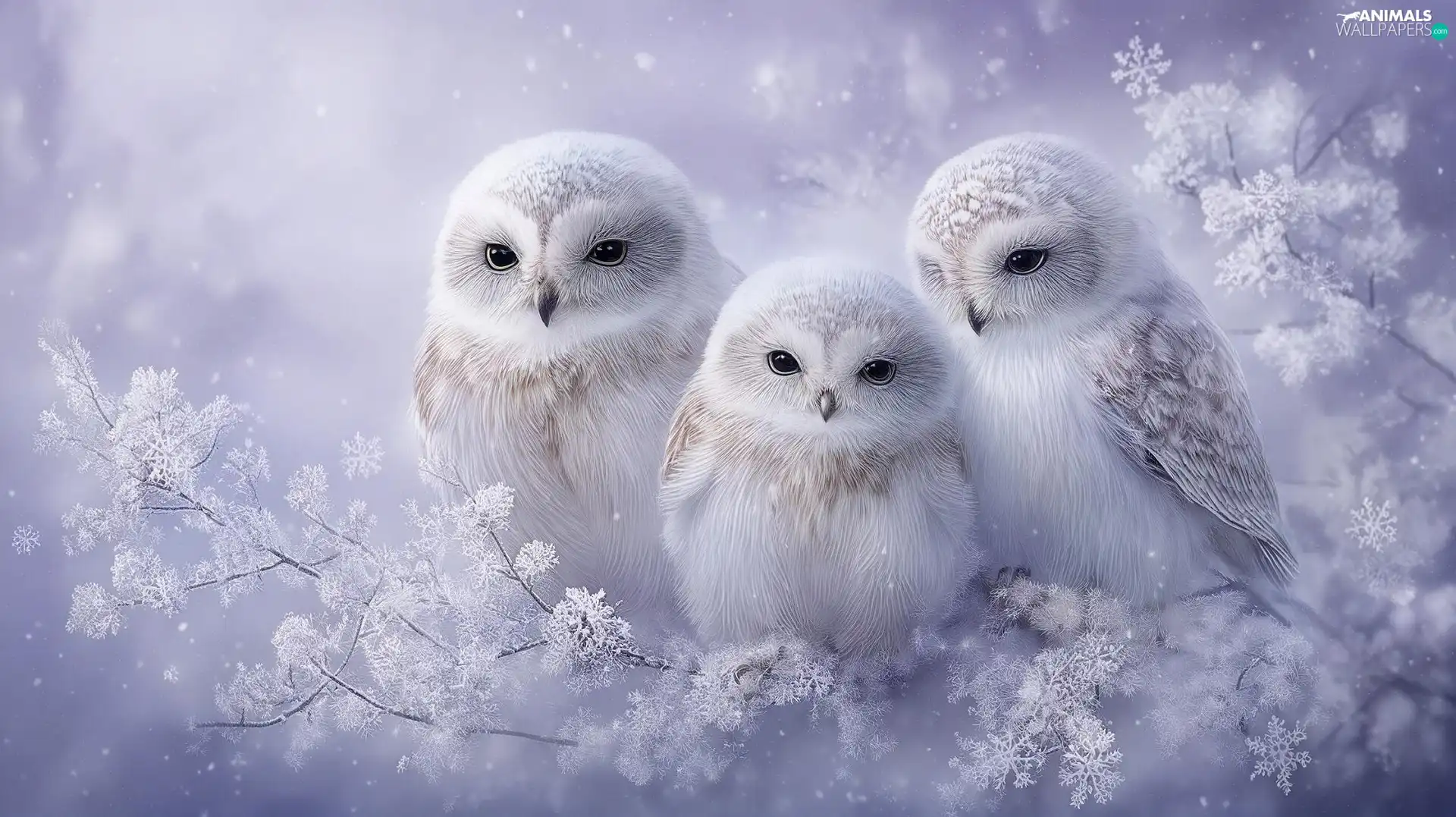 Three, Twigs, Flowers, Owls