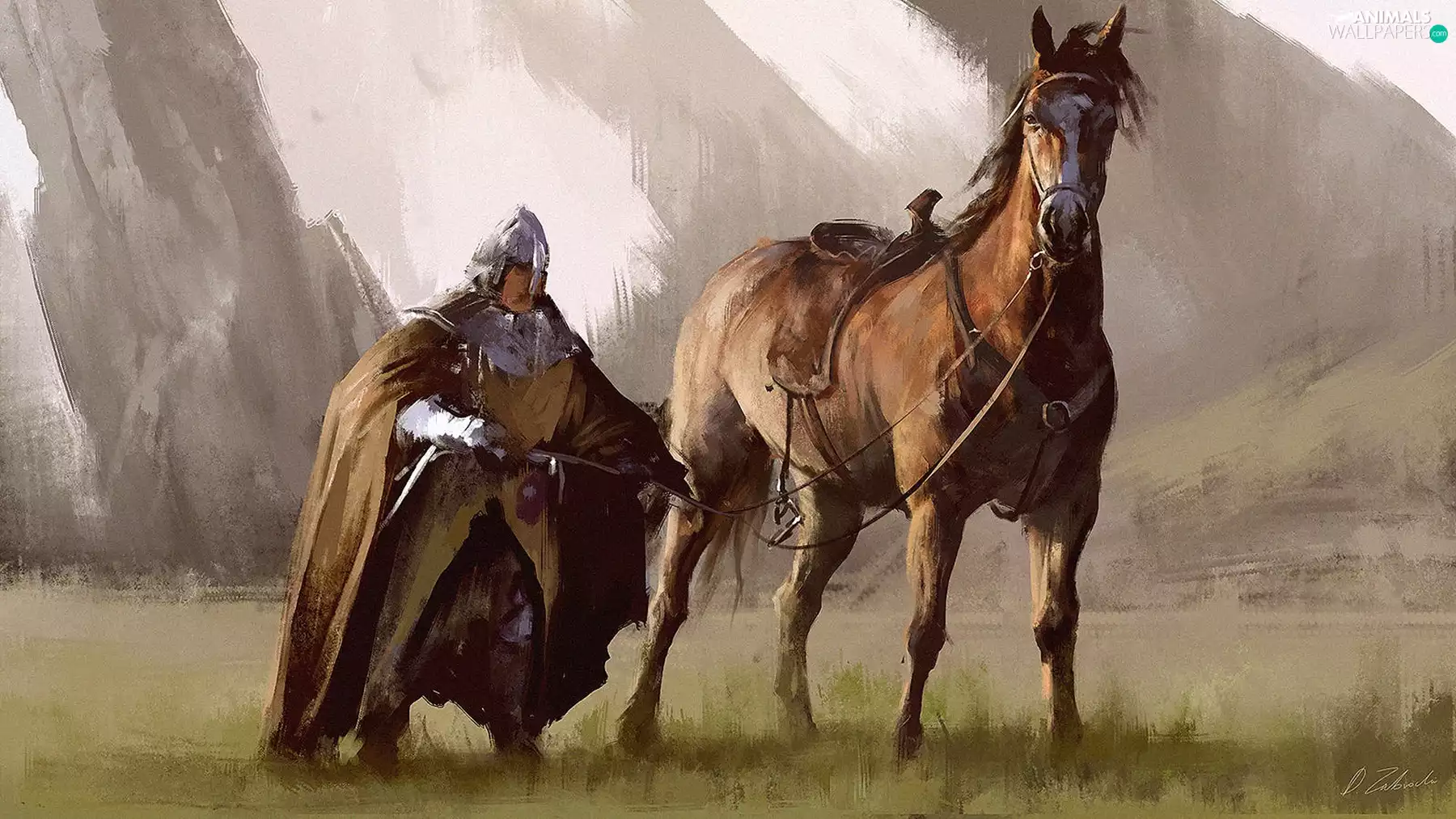 painting, Knight, Horse, picture